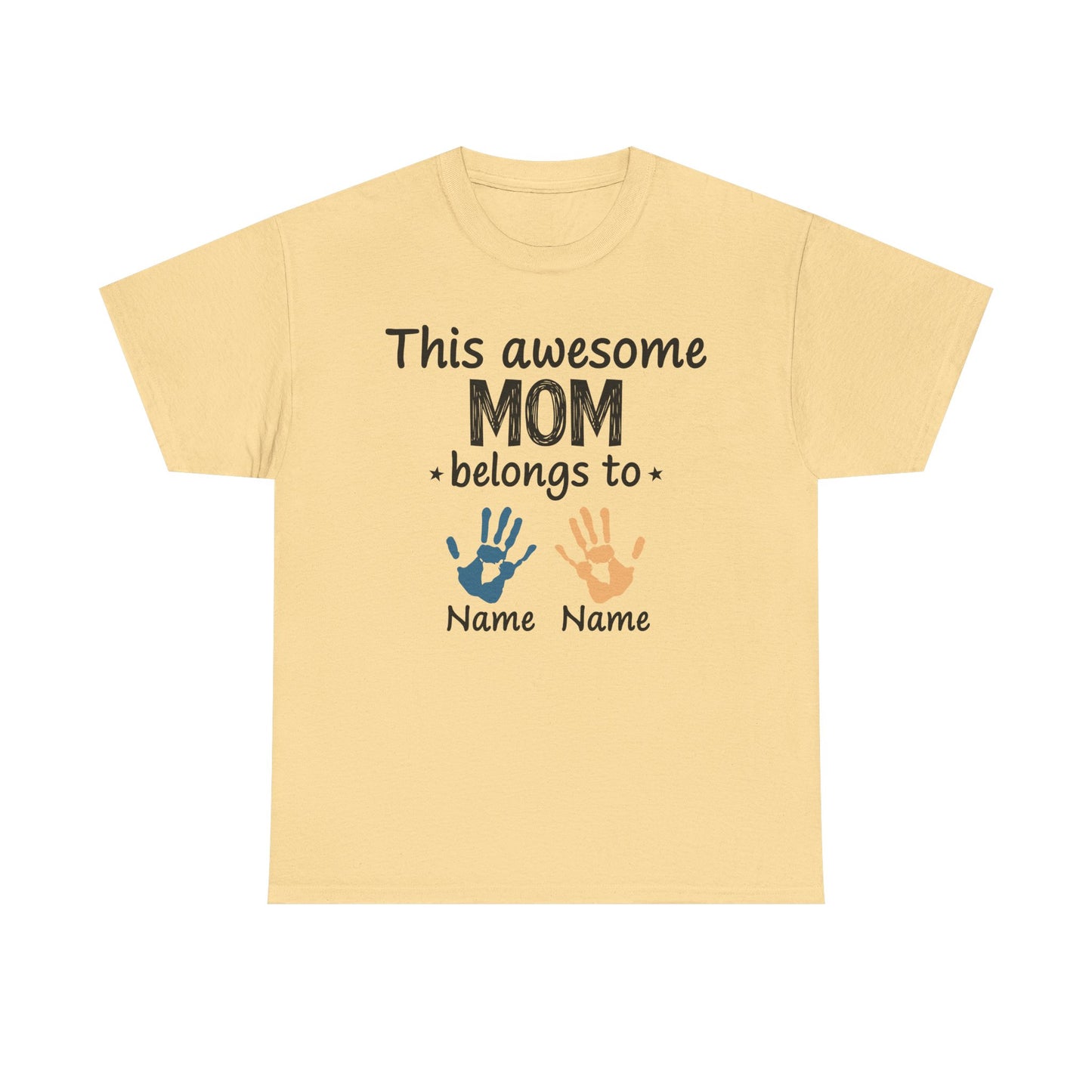 Custom "This Awesome MOM Belongs To" Unisex Heavy Cotton Tee - Perfect Gift for Mother's Day and Family Celebrations