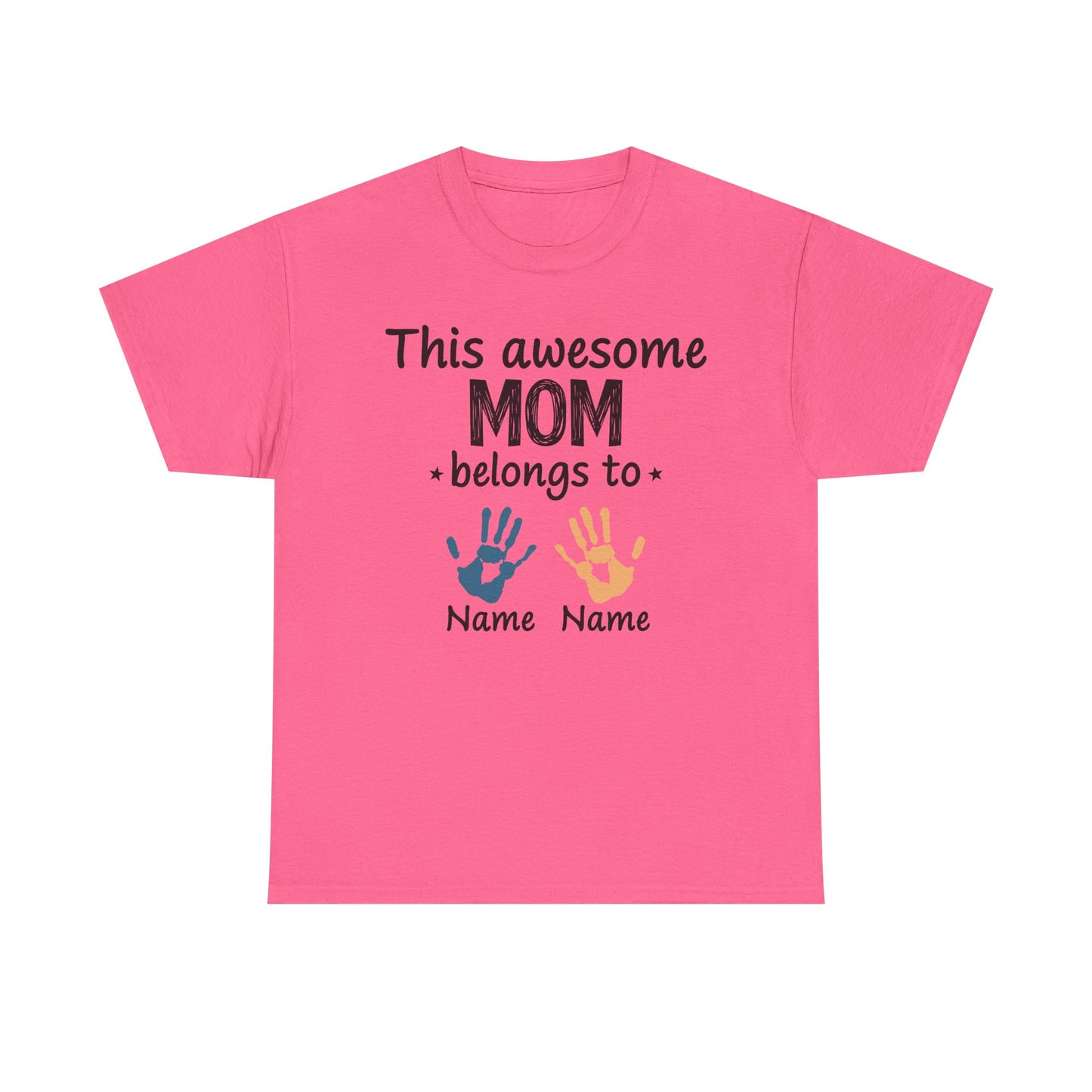 Custom "This Awesome MOM Belongs To" Unisex Heavy Cotton Tee - Perfect Gift for Mother's Day and Family Celebrations