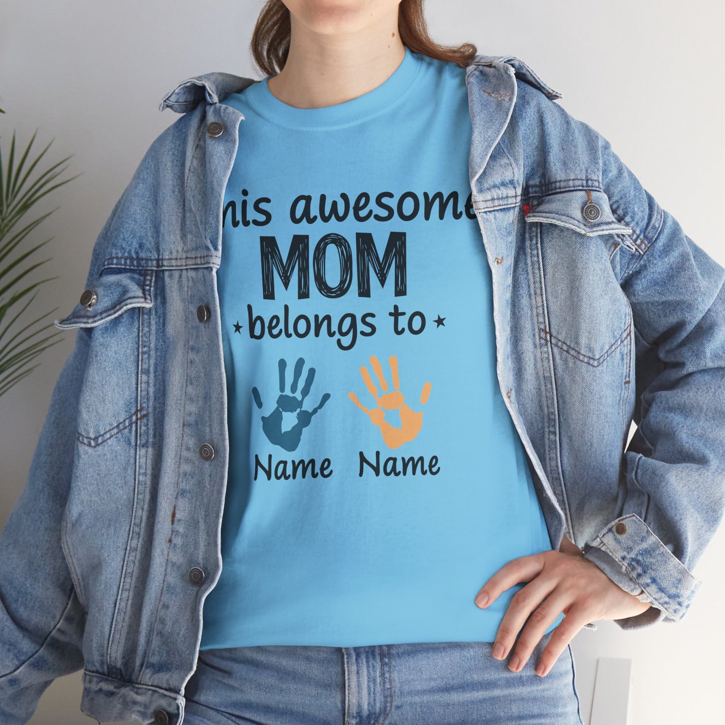 Custom "This Awesome MOM Belongs To" Unisex Heavy Cotton Tee - Perfect Gift for Mother's Day and Family Celebrations