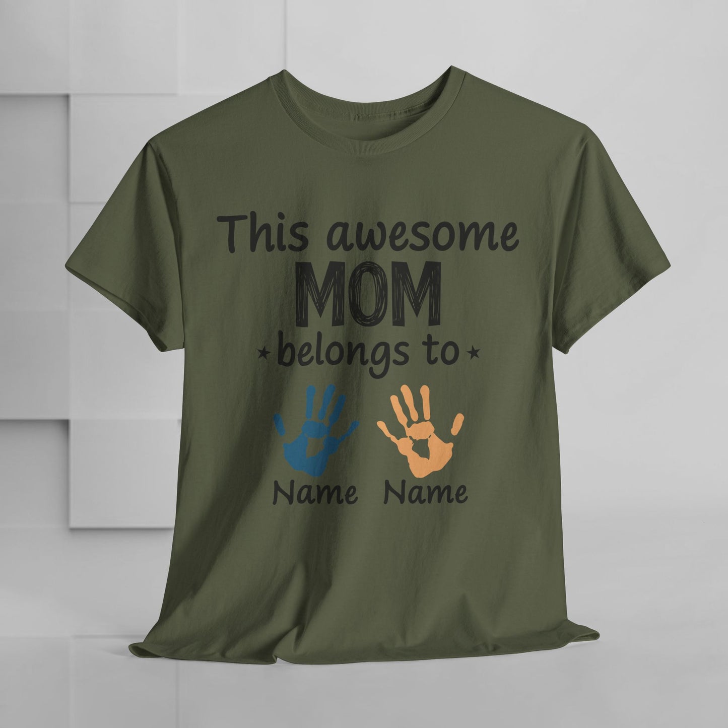 Custom "This Awesome MOM Belongs To" Unisex Heavy Cotton Tee - Perfect Gift for Mother's Day and Family Celebrations