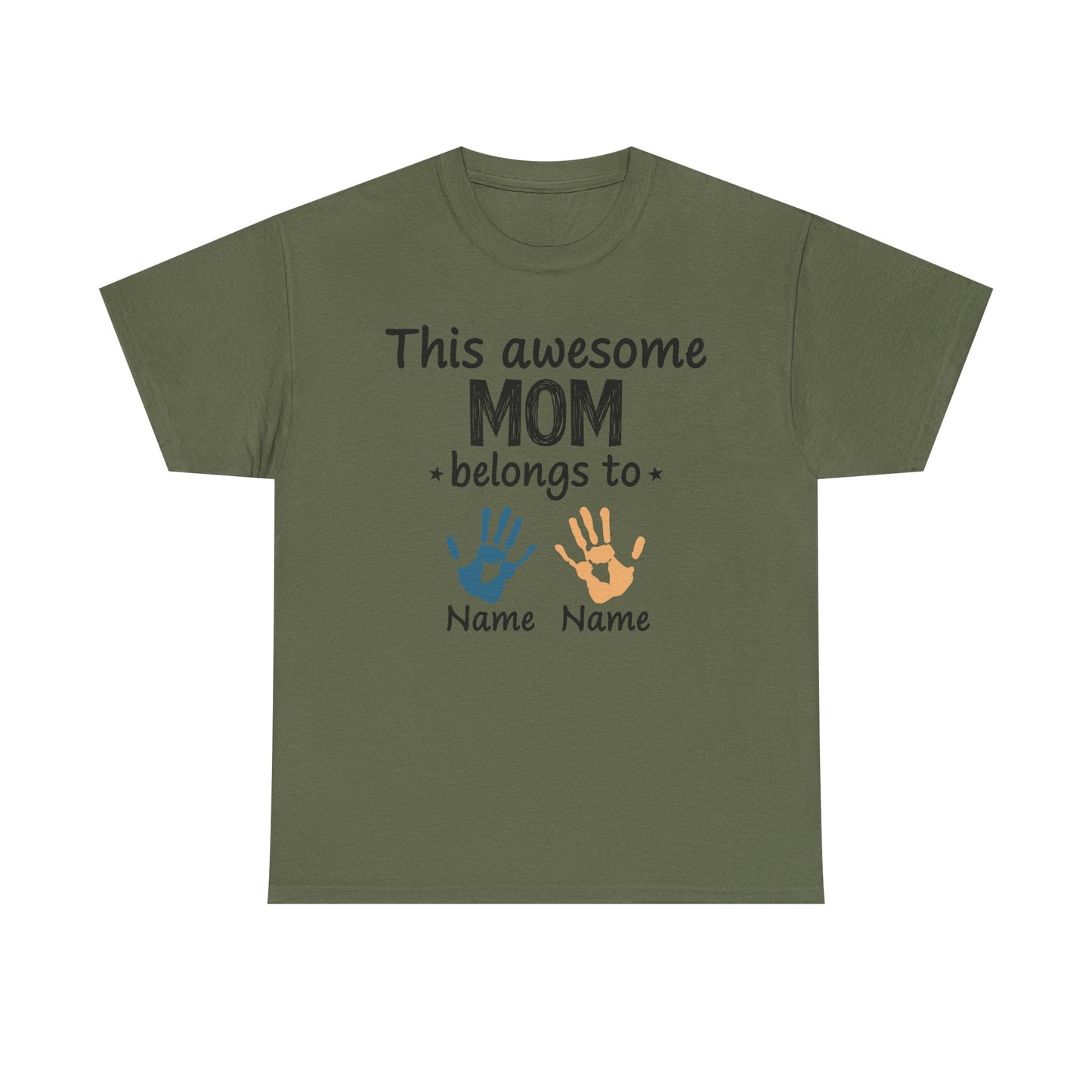 Custom "This Awesome MOM Belongs To" Unisex Heavy Cotton Tee - Perfect Gift for Mother's Day and Family Celebrations