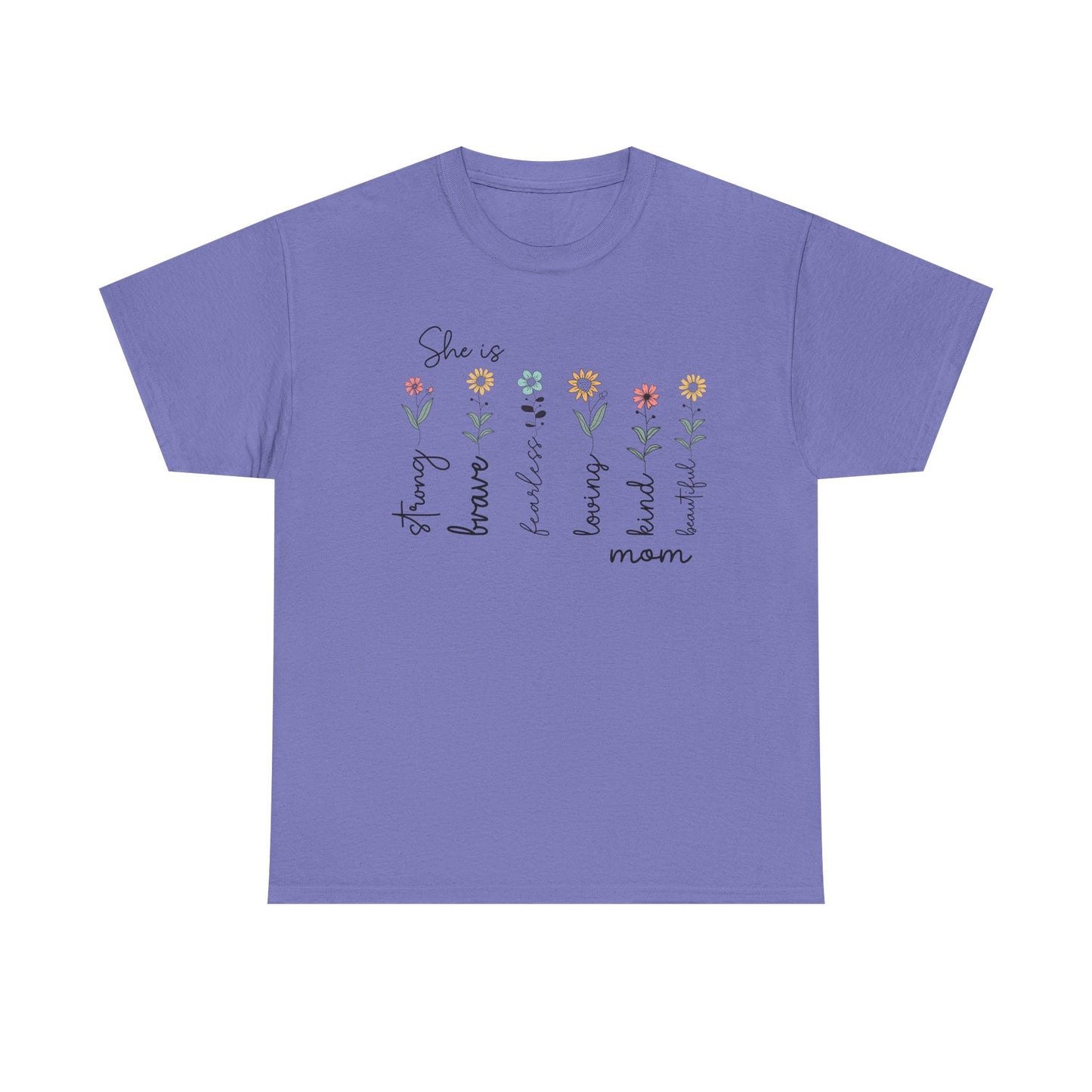 Inspirational Mom Heavy Cotton Tee - Strong, Brave, Kind, Beautiful Design