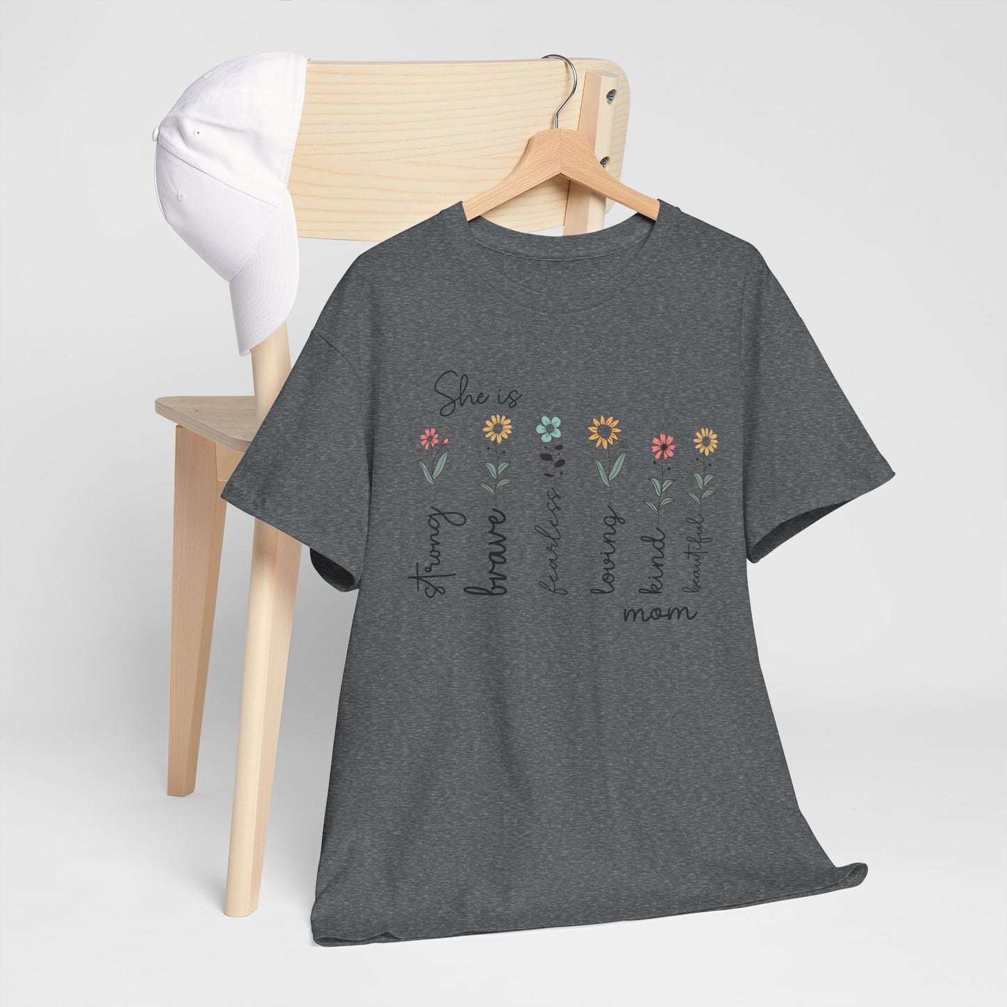 Inspirational Mom Heavy Cotton Tee - Strong, Brave, Kind, Beautiful Design