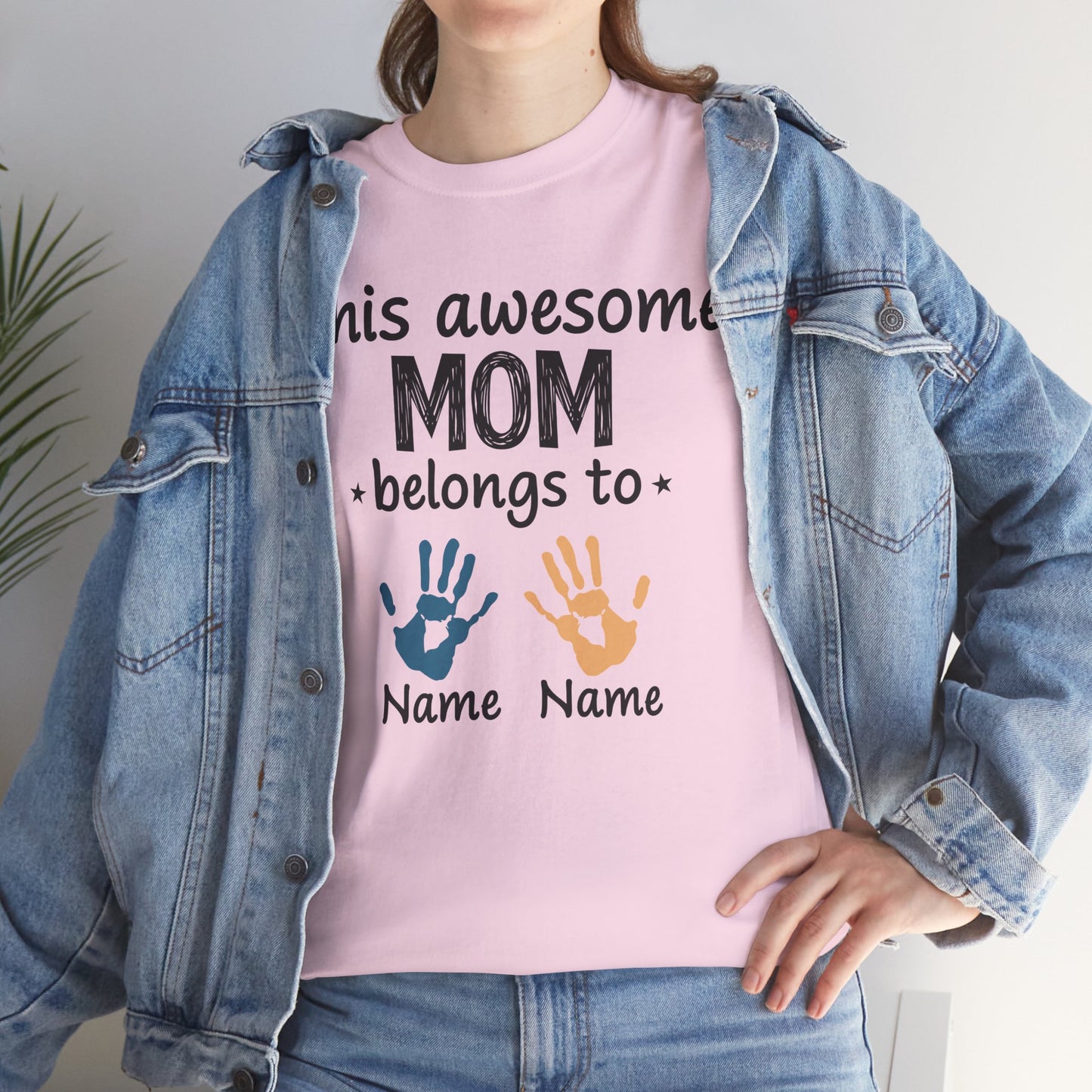 Custom "This Awesome MOM Belongs To" Unisex Heavy Cotton Tee - Perfect Gift for Mother's Day and Family Celebrations