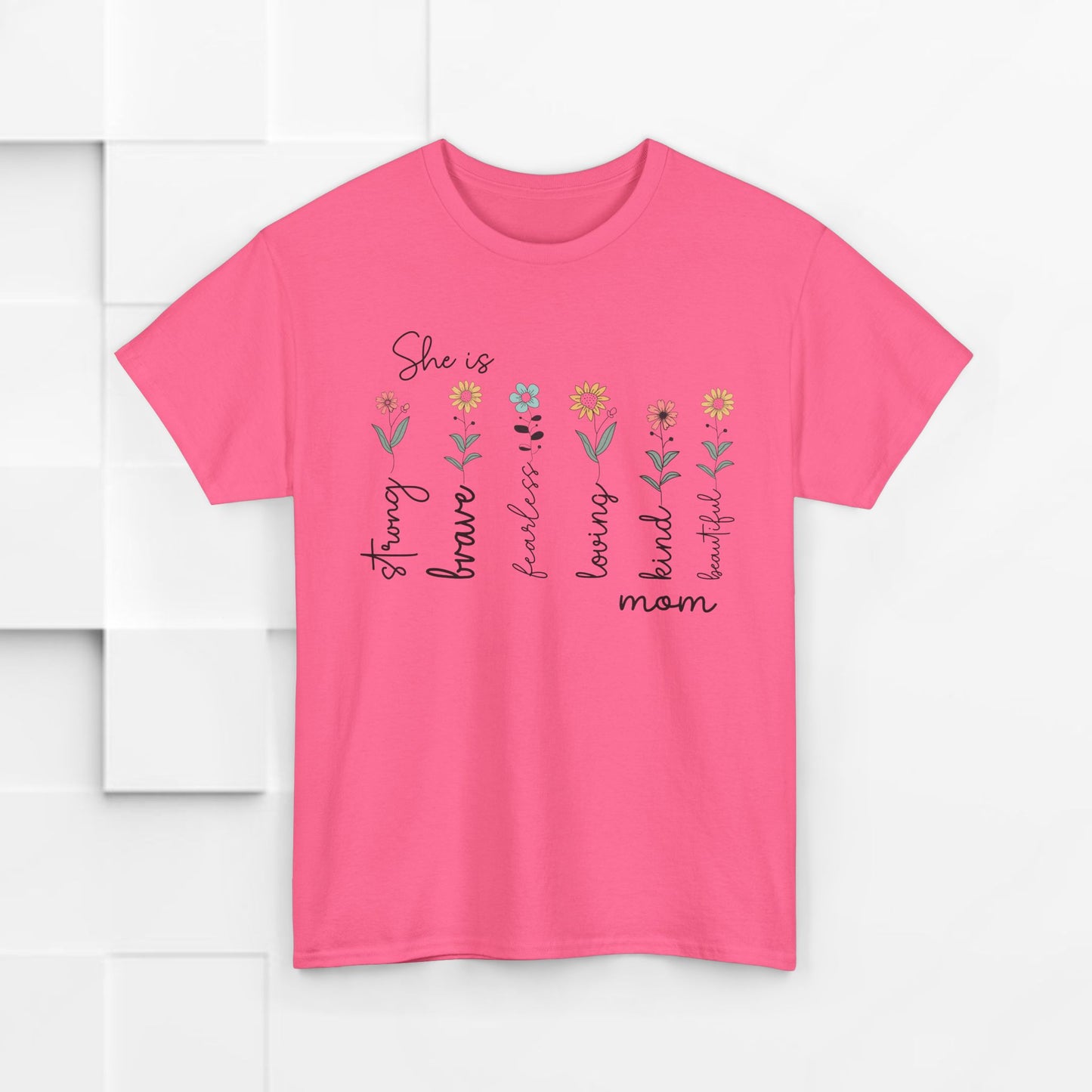 Inspirational Mom Heavy Cotton Tee - Strong, Brave, Kind, Beautiful Design