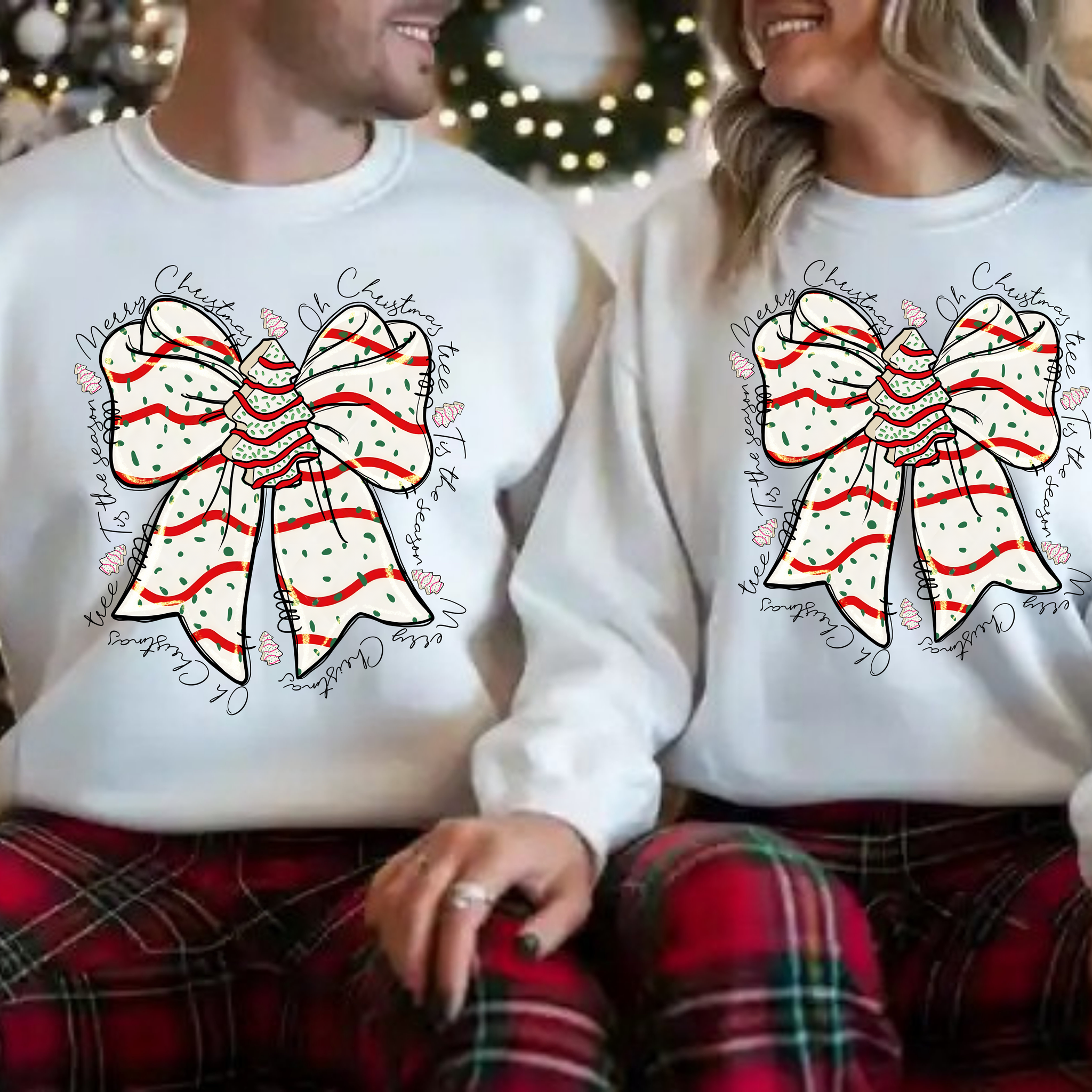 Tis The Season Bow Ribbon Christmas Sweatshirt – Premium Gildan | DTF Printed