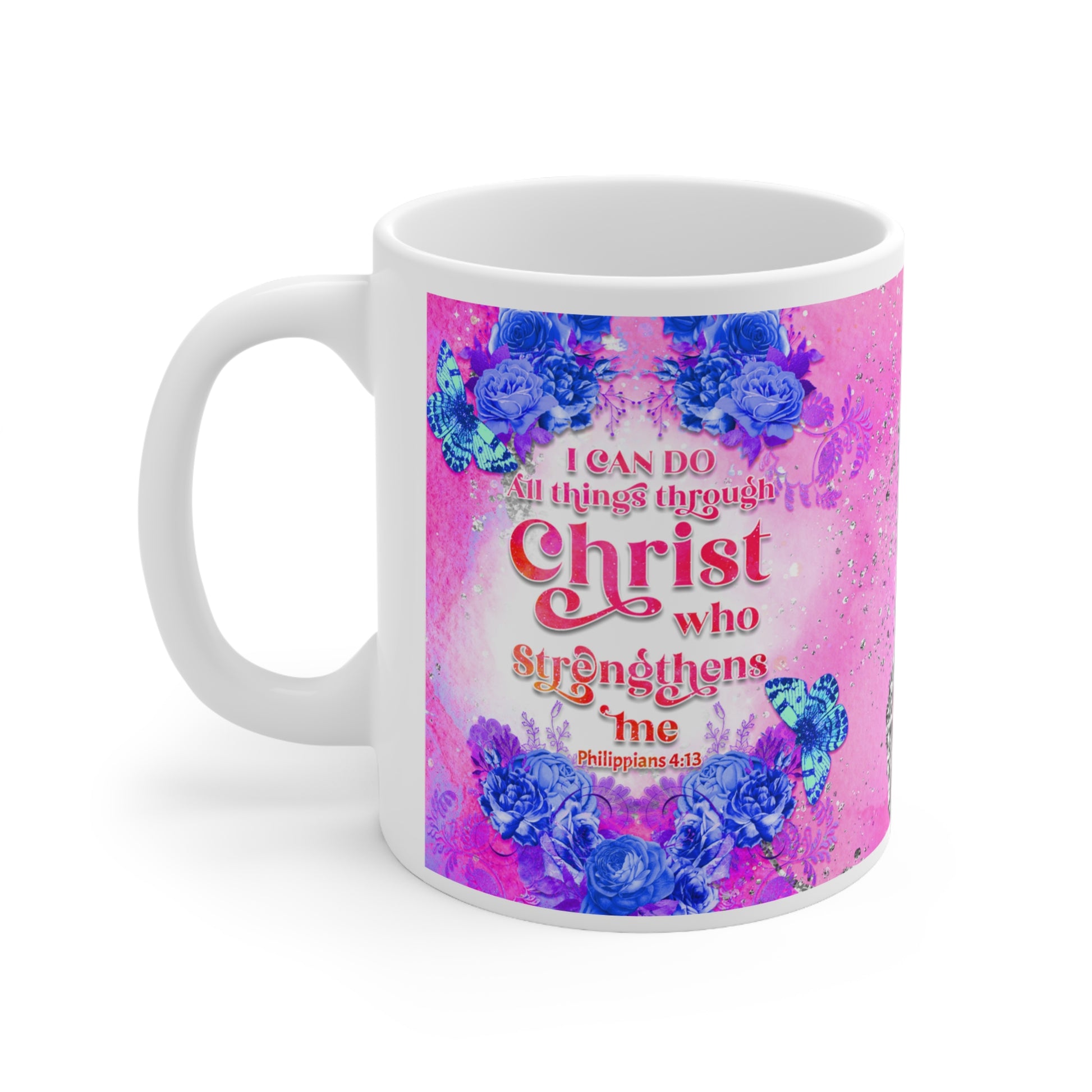 Inspirational Christian Mug - "I Can Do All Things Through Christ" - 11oz White Ceramic - GULLYDESIGN