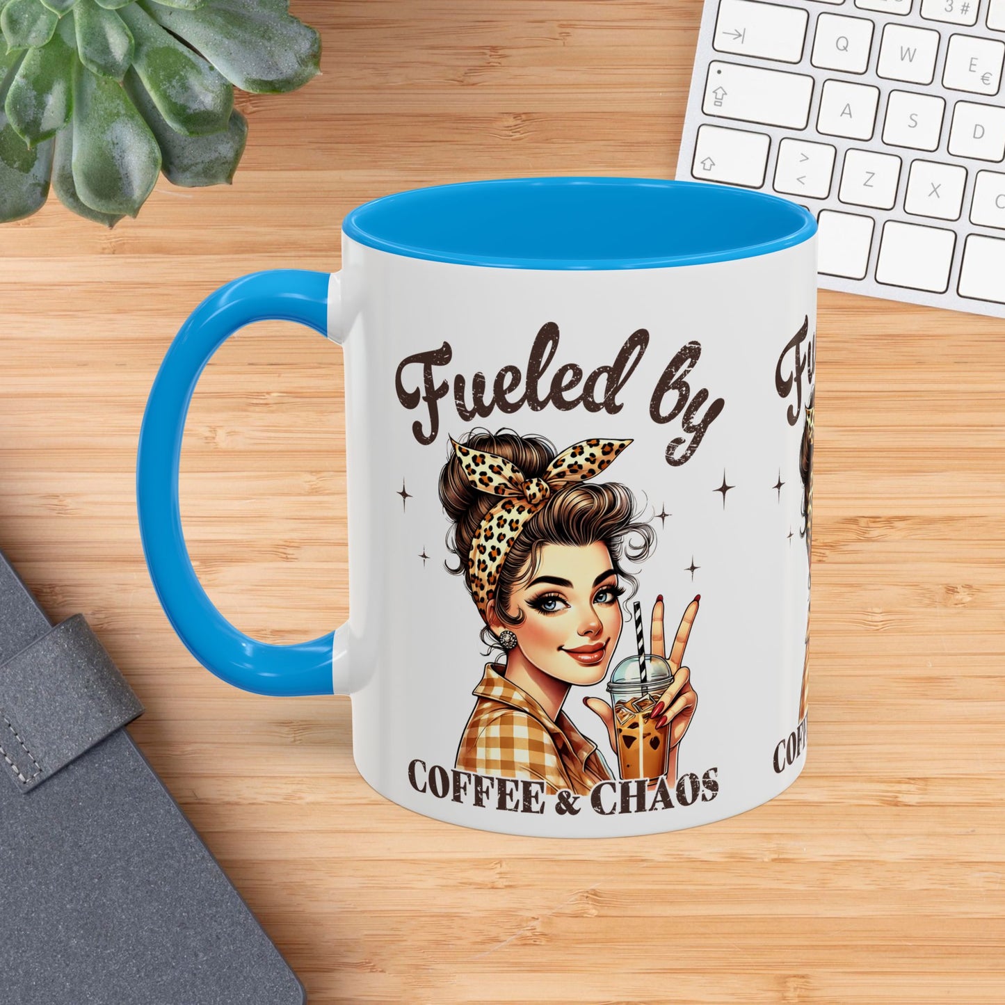Colorful Coffee Mug - "Fueled by Coffee & Chaos" - Fun & Trendy Drinkware for Coffee Lovers