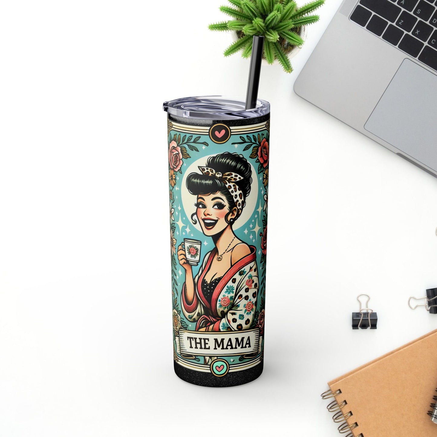 Vintage Floral Mama Skinny Tumbler with Straw | 20oz Stylish Drinkware for Moms