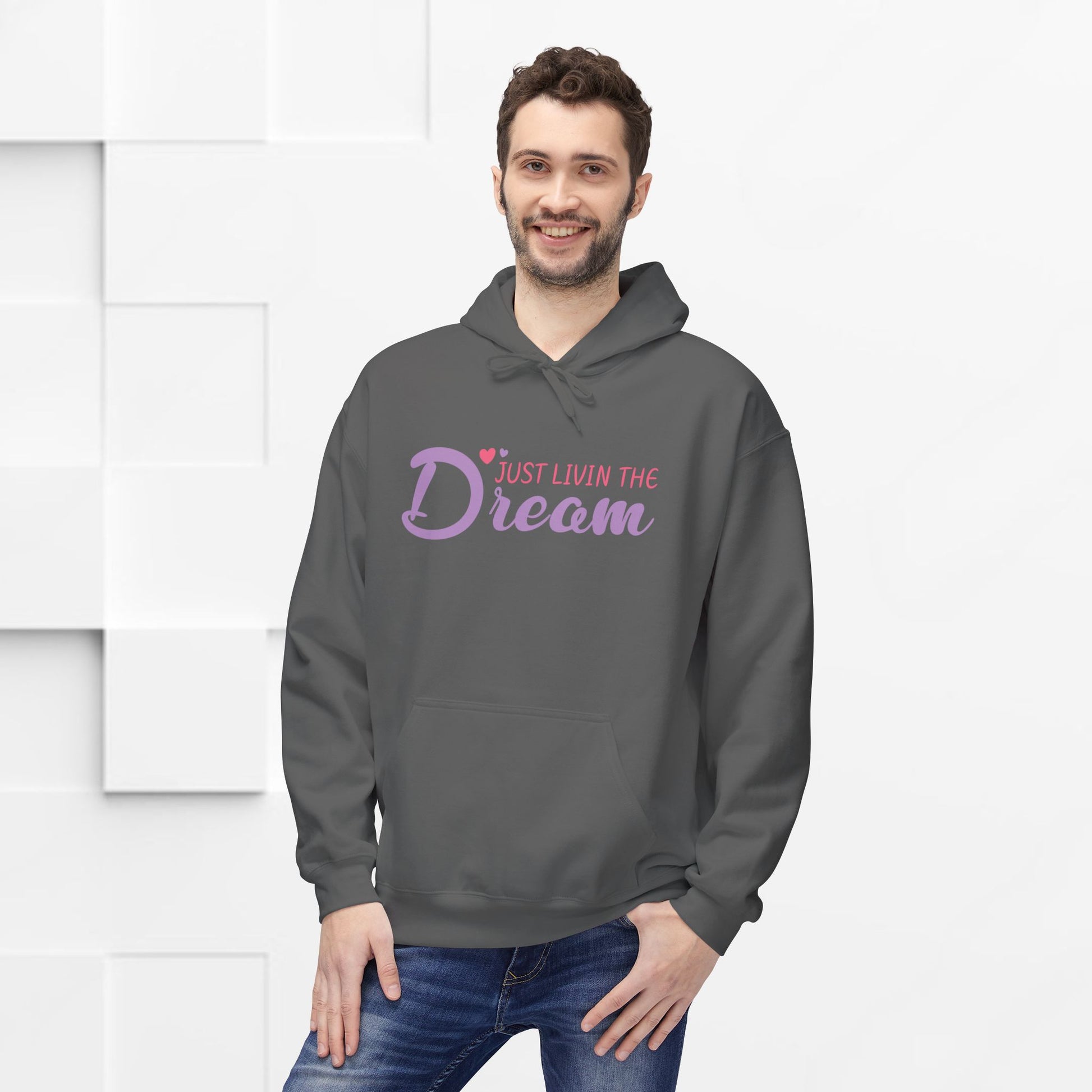 Just Livin' The Dream Hoodie - Unisex Midweight Softstyle Fleece, Cozy Casual Wear - GULLYDESIGN