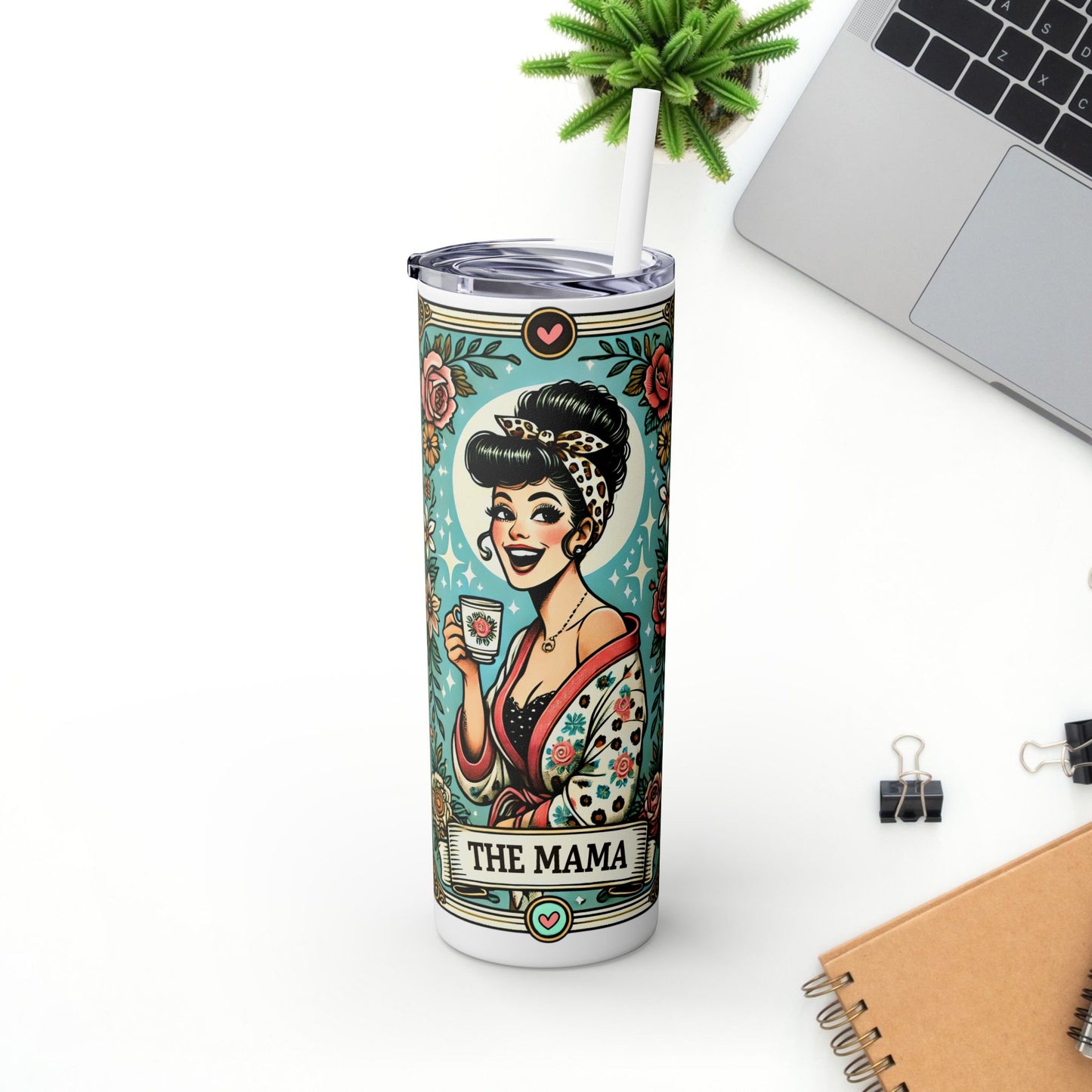 Vintage Floral Mama Skinny Tumbler with Straw | 20oz Stylish Drinkware for Moms