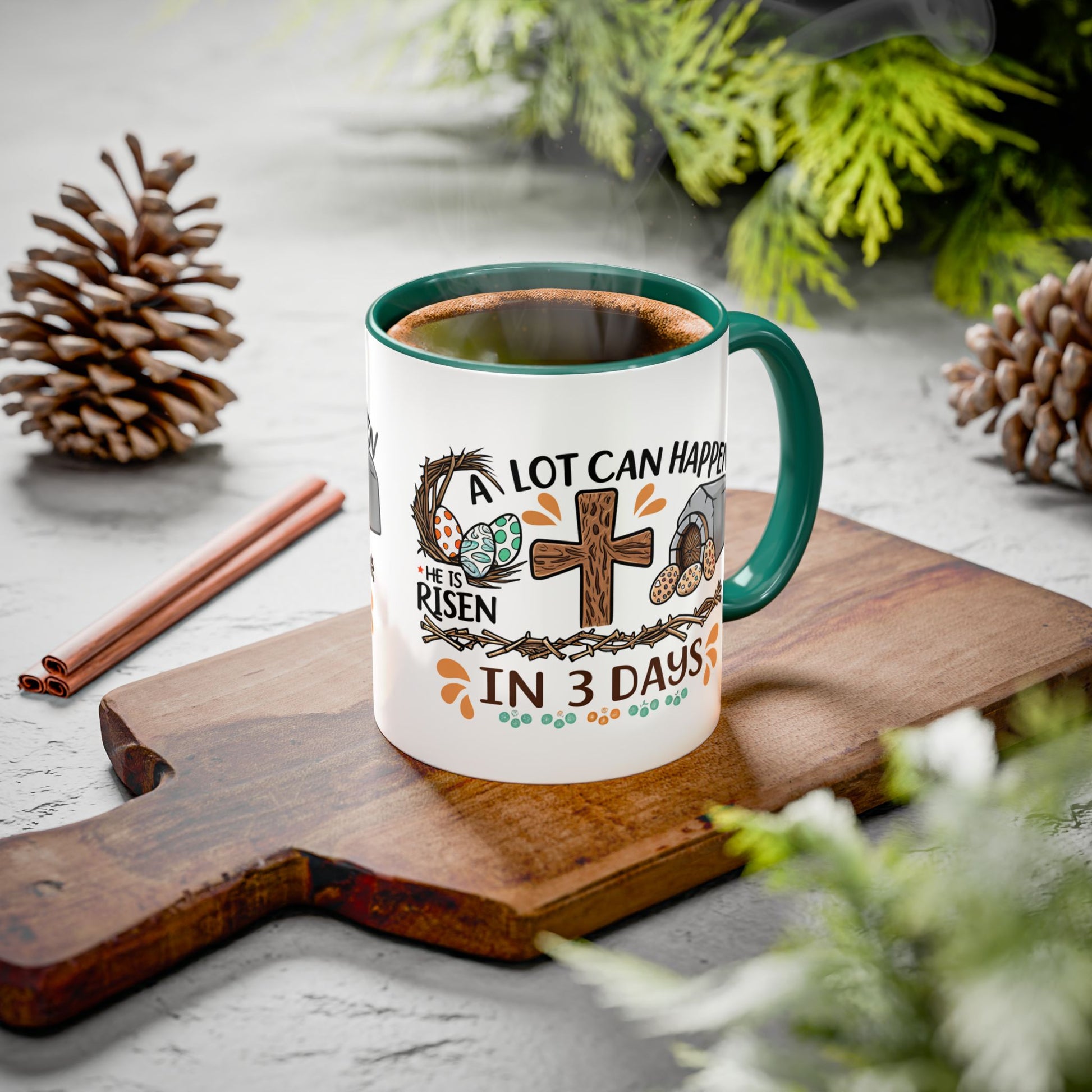 Inspirational Easter Mug - "A Lot Can Happen in 3 Days" - Colorful 11oz & 15oz Coffee Cup - GULLYDESIGN