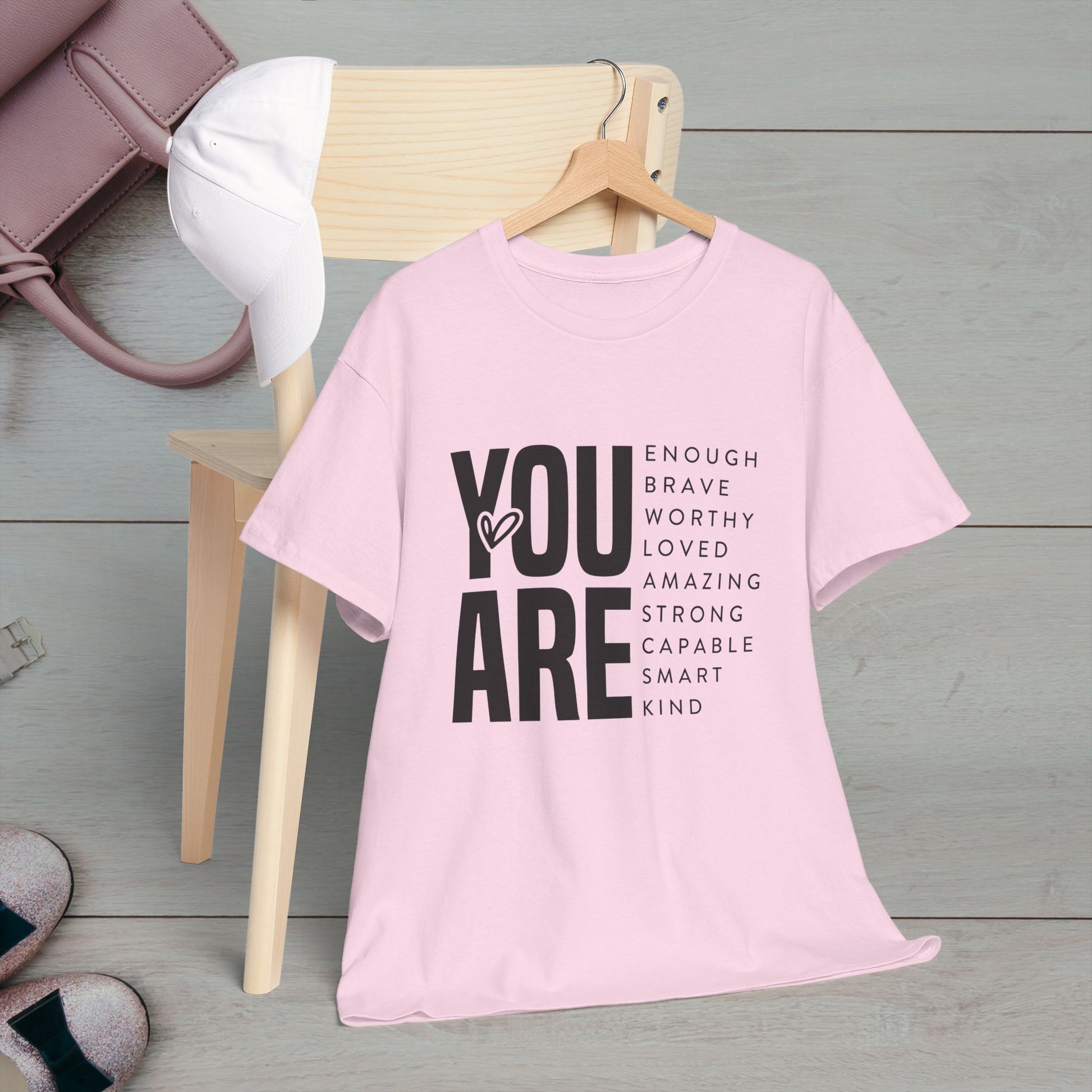 You Are Enough Unisex Heavy Cotton Tee | Inspirational Graphic Tee for Self-Love and Positivity - GULLYDESIGN