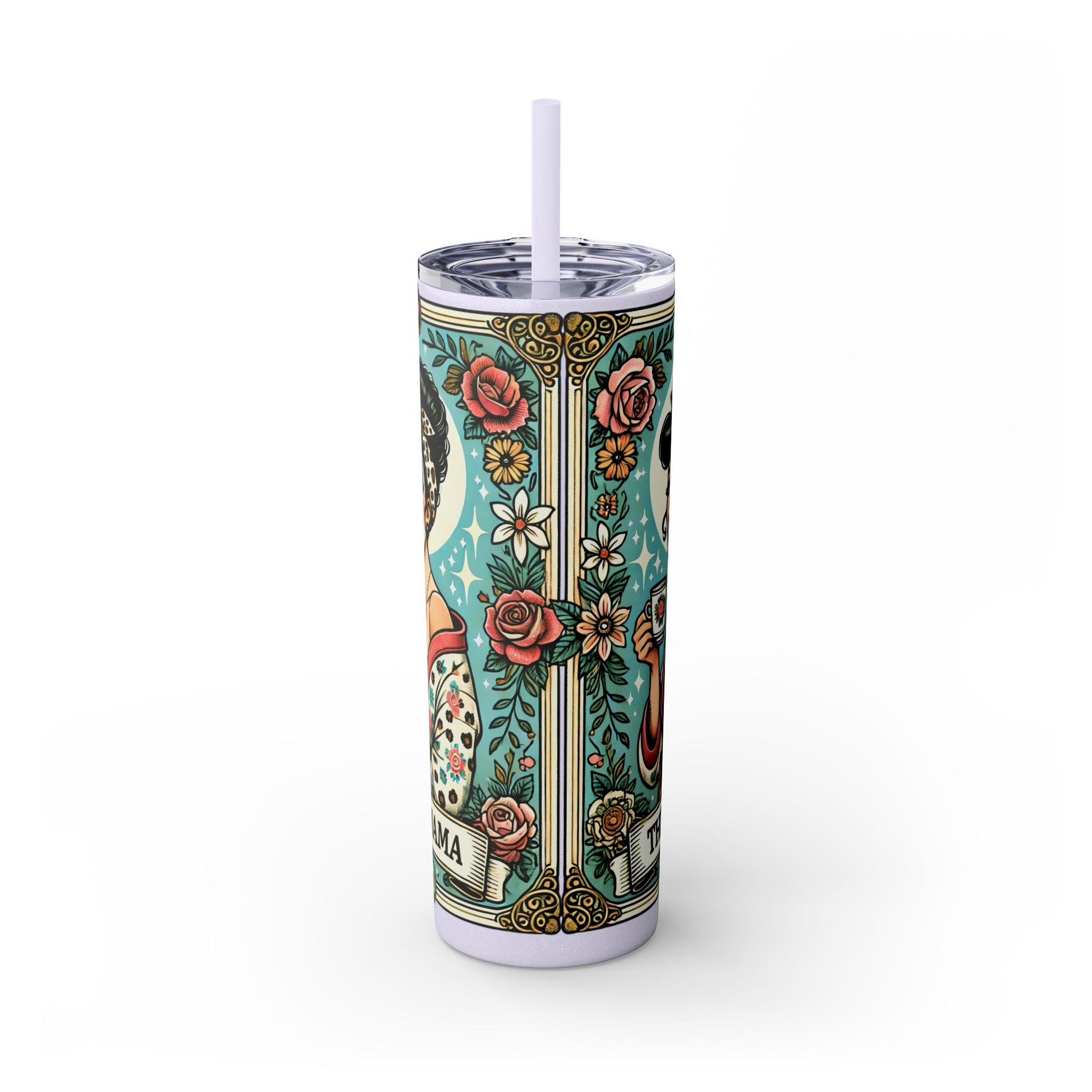 Vintage Floral Mama Skinny Tumbler with Straw | 20oz Stylish Drinkware for Moms - GULLYDESIGN