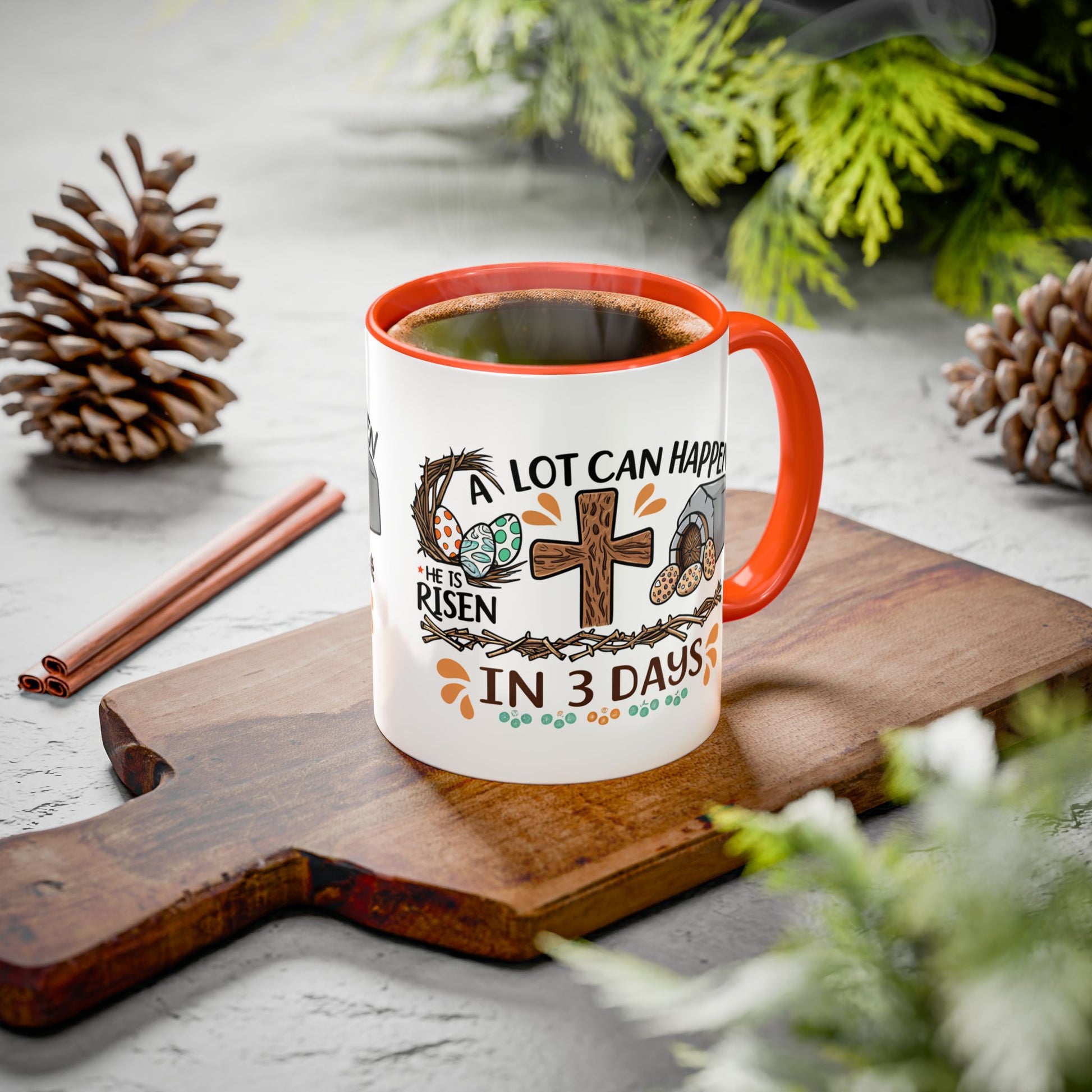 Inspirational Easter Mug - "A Lot Can Happen in 3 Days" - Colorful 11oz & 15oz Coffee Cup - GULLYDESIGN