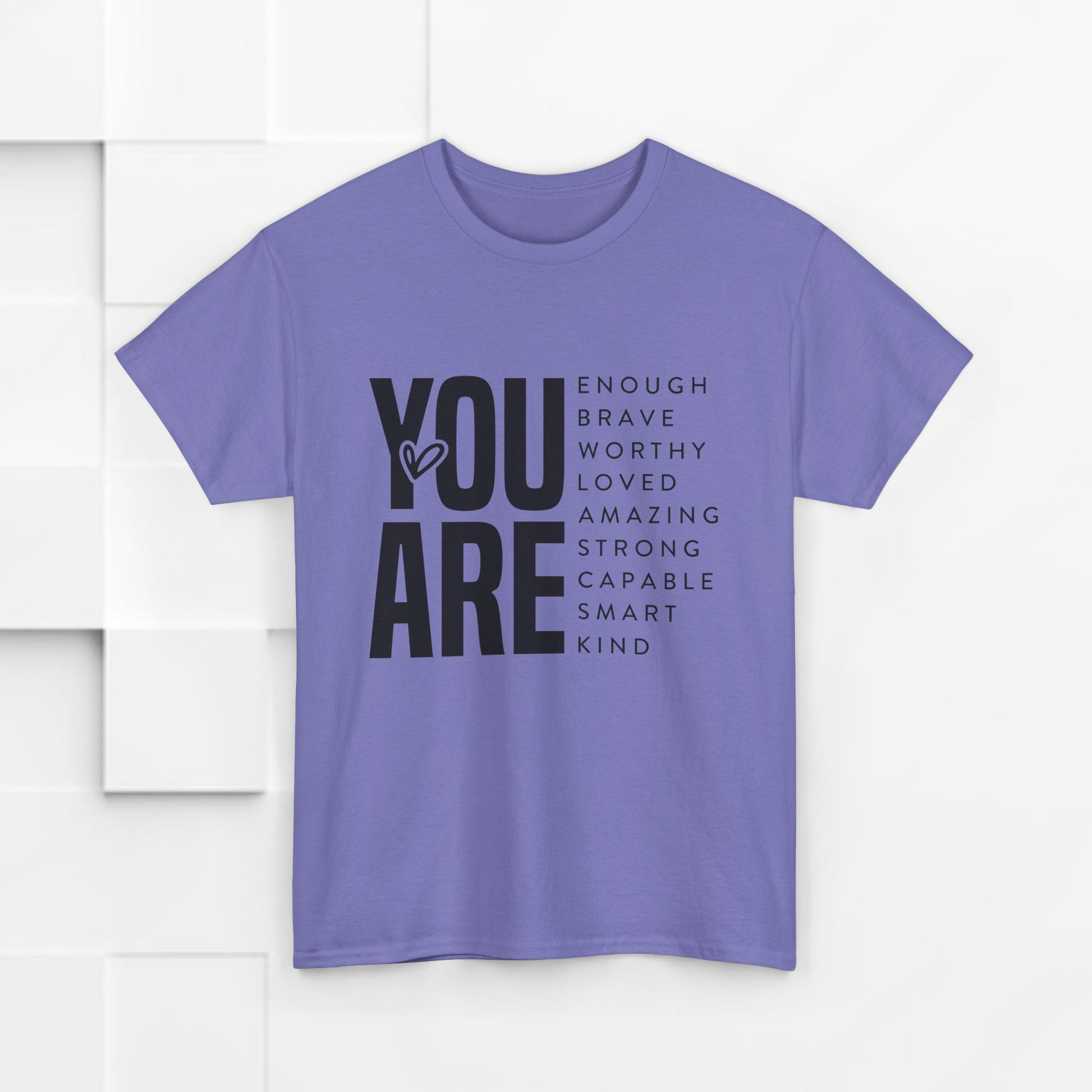 You Are Enough Unisex Heavy Cotton Tee | Inspirational Graphic Tee for Self-Love and Positivity - GULLYDESIGN