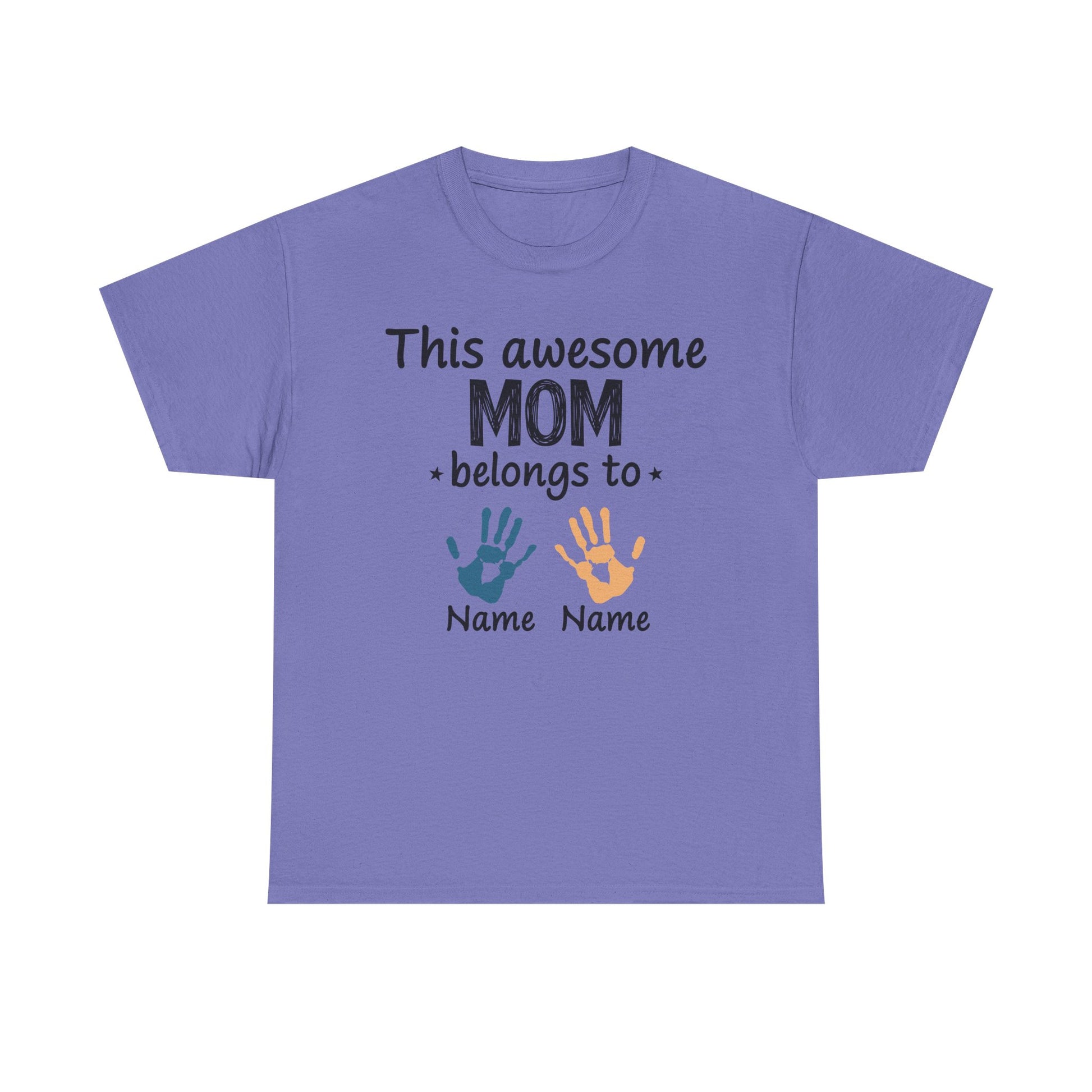 Custom "This Awesome MOM Belongs To" Unisex Heavy Cotton Tee - Perfect Gift for Mother's Day and Family Celebrations - GULLYDESIGN