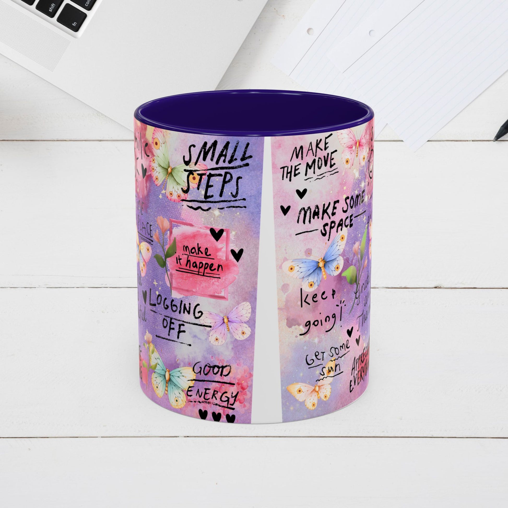 Inspirational Grateful and Thankful Butterfly Mug - Colorful 11oz & 15oz Coffee Cup with Motivational Quotes - GULLYDESIGN