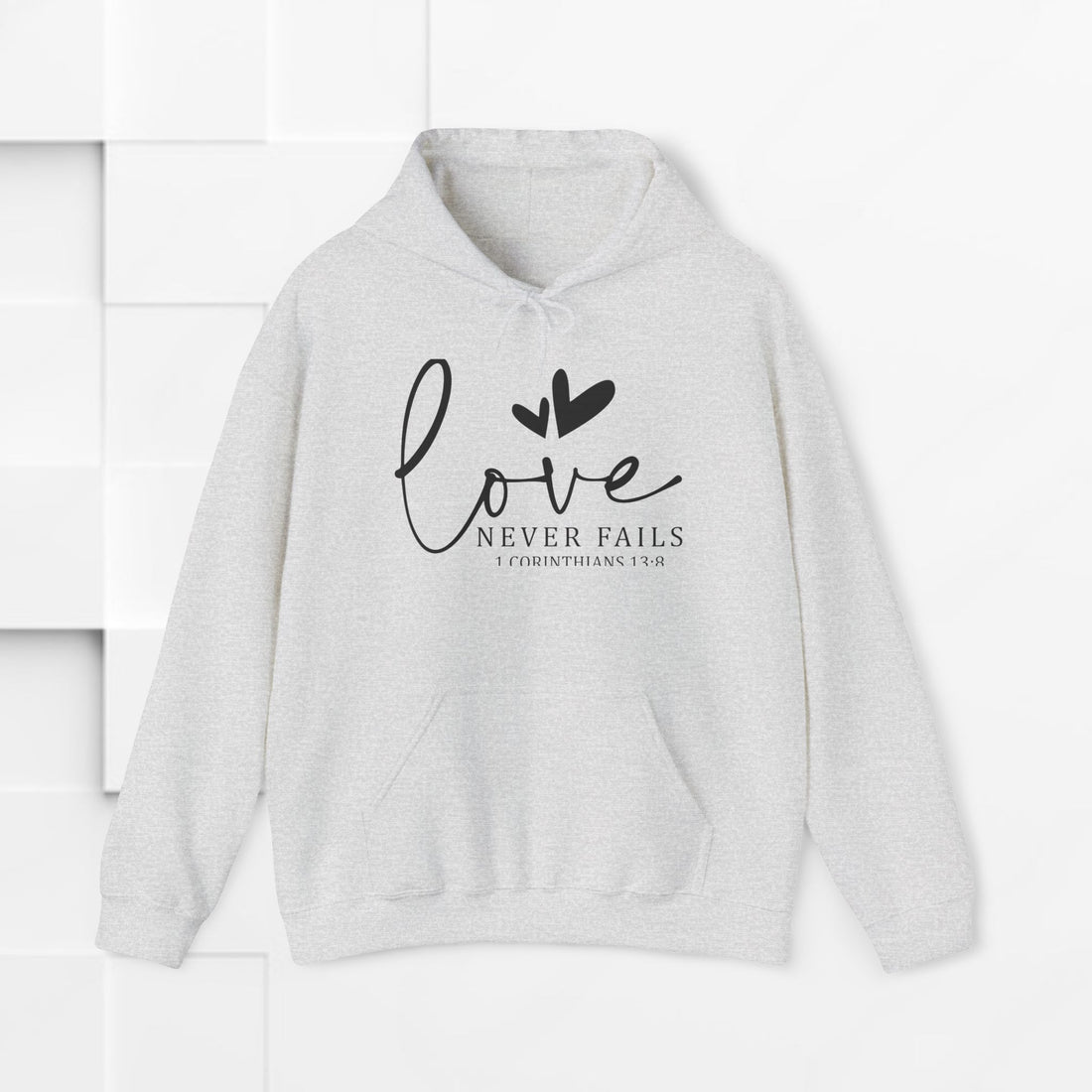 Inspirational Love Sweatshirt - Unisex Heavy Blend™ Hoodie with 1 Corinthians 13:8 - GULLYDESIGN