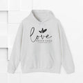 Inspirational Love Sweatshirt - Unisex Heavy Blend™ Hoodie with 1 Corinthians 13:8 - GULLYDESIGN