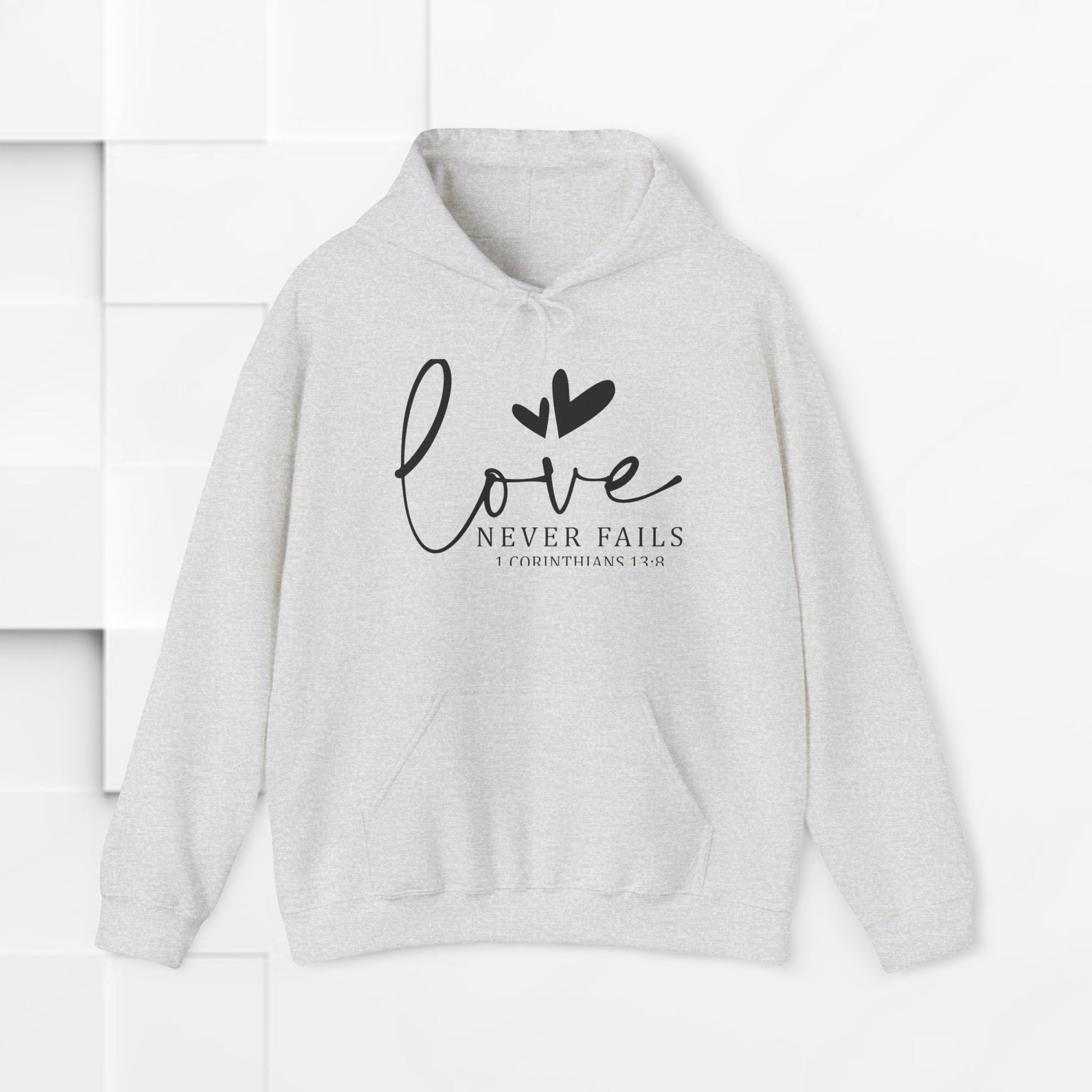 Inspirational Love Sweatshirt - Unisex Heavy Blend™ Hoodie with 1 Corinthians 13:8 - GULLYDESIGN