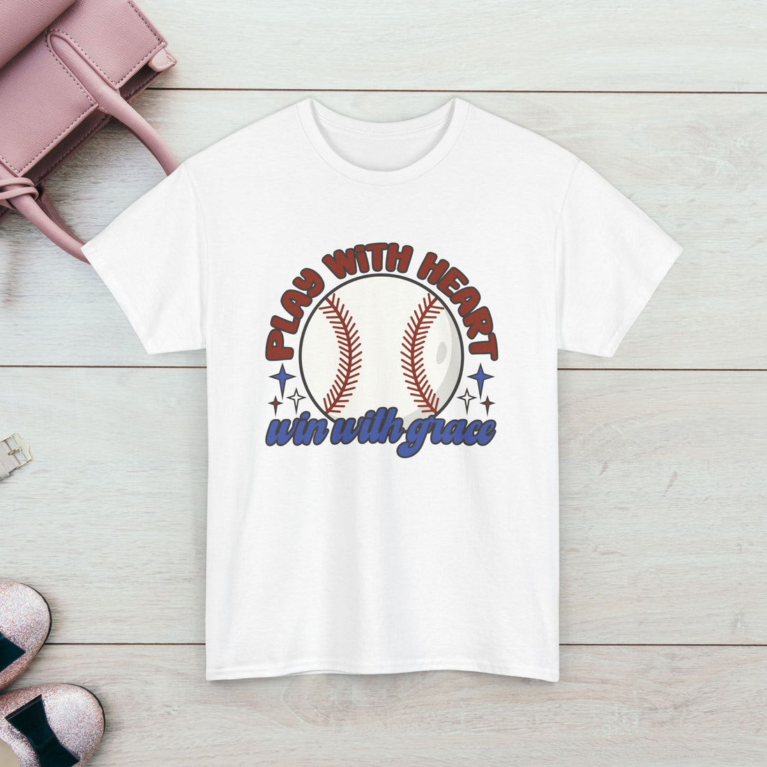 Unisex Heavy Cotton Tee - 'Play With Heart' Baseball Graphic Tee - GULLYDESIGN