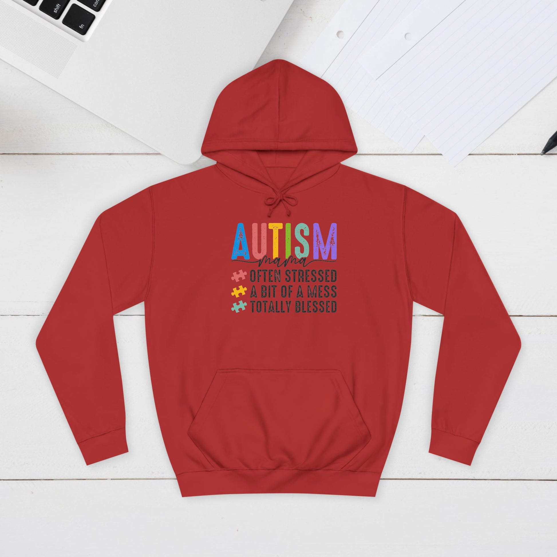 Unisex College Hoodie - Autism Awareness "Often Stressed, A Bit of a Mess, Totally Blessed" - GULLYDESIGN