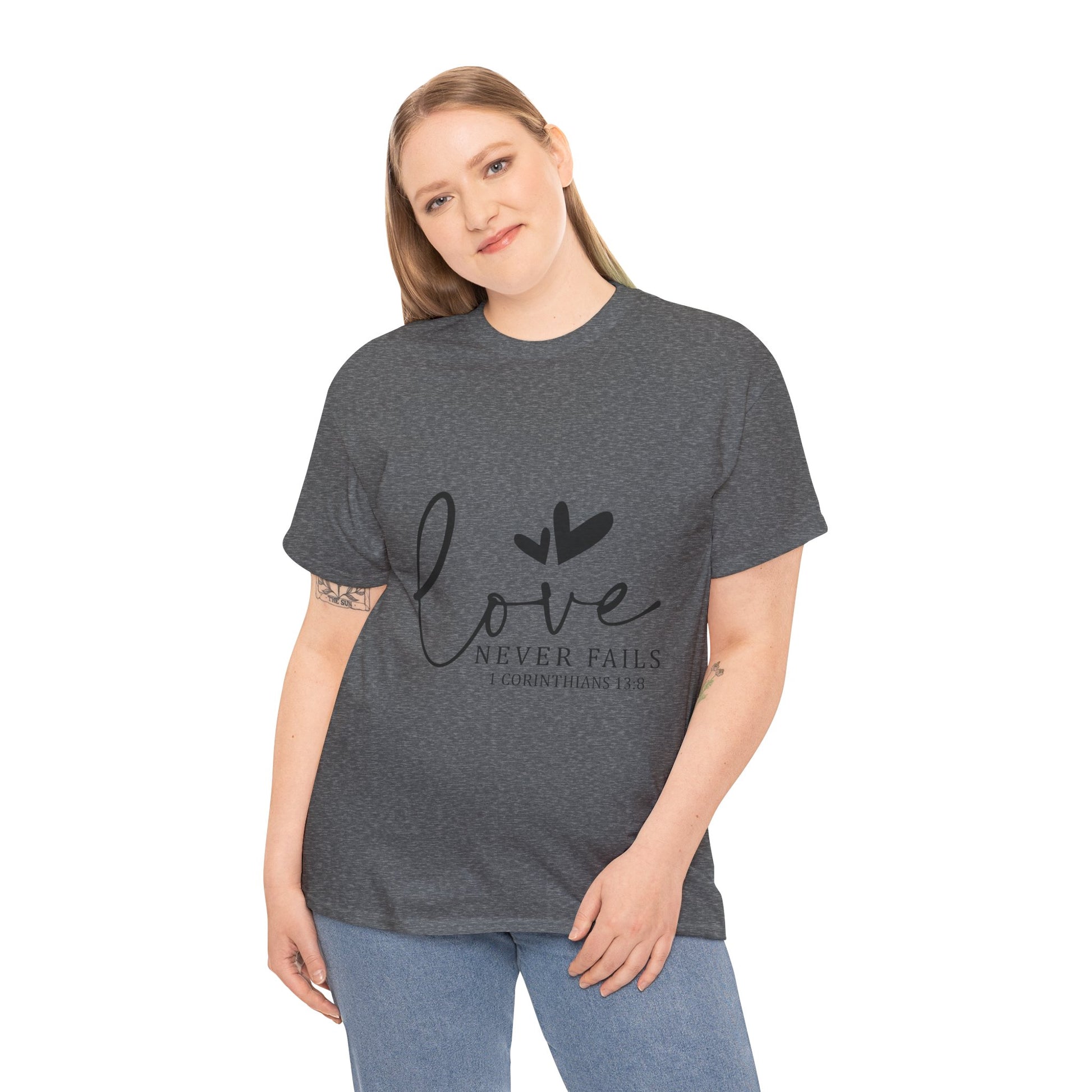 Love Never Fails Unisex Heavy Cotton Tee - Inspirational Christian T-Shirt - GULLYDESIGN