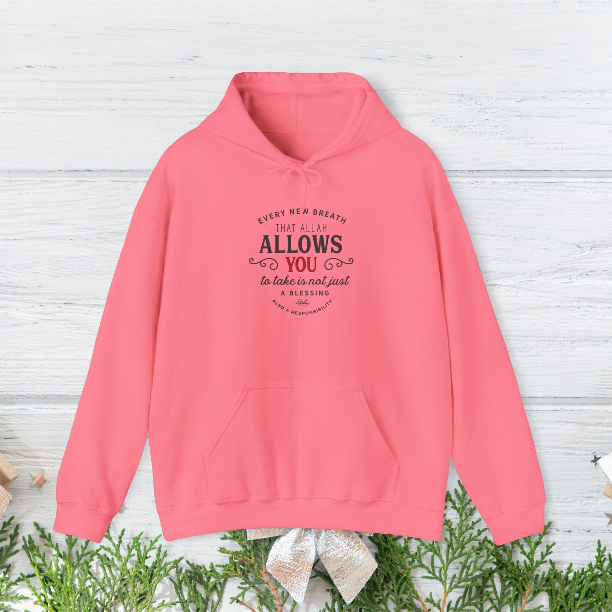 "Every New Breath is a Blessing & a Responsibility"  Unisex Heavy Blend™ Hooded Sweatshirt – Inspirational Islamic Quote - GULLYDESIGN