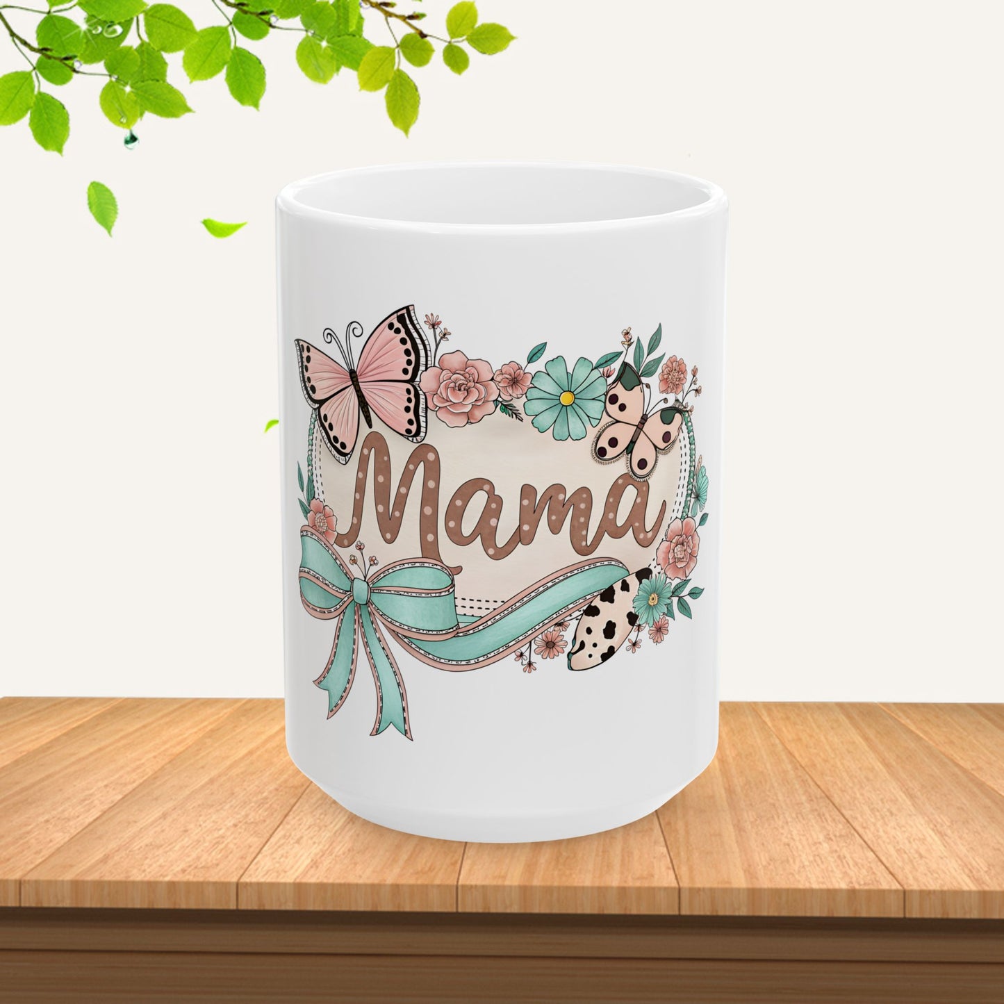 Floral Butterfly Mug for Mama - 11oz & 15oz Ceramic Coffee Cup