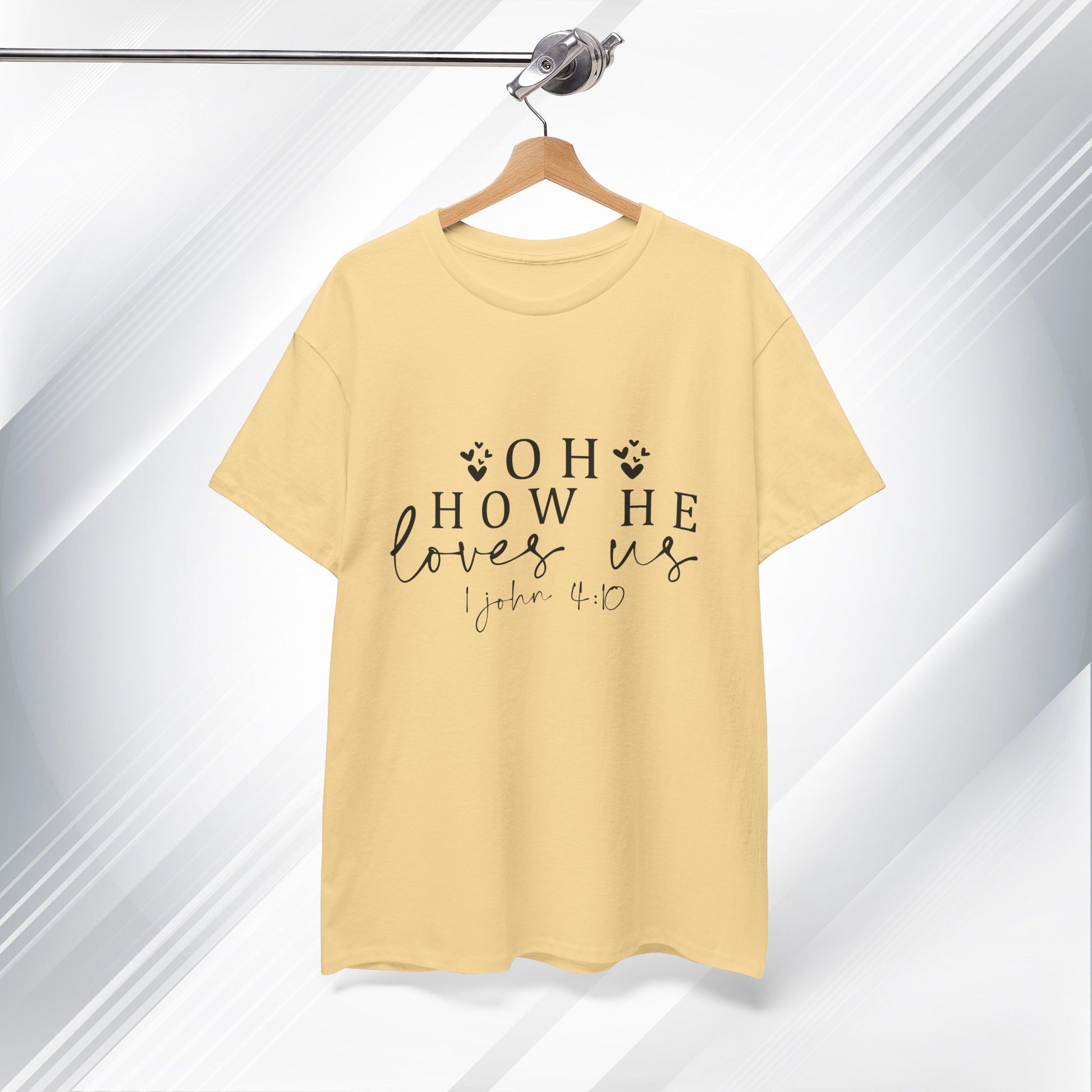 Inspirational Unisex Heavy Cotton Tee - 'Oh How He Loves Us' John 4:10 - GULLYDESIGN