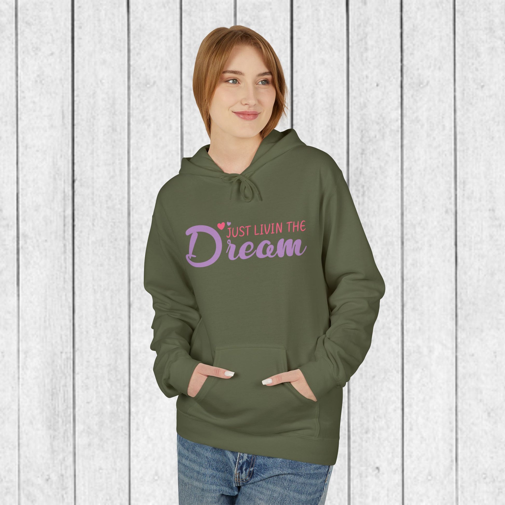 Just Livin' The Dream Hoodie - Unisex Midweight Softstyle Fleece, Cozy Casual Wear - GULLYDESIGN
