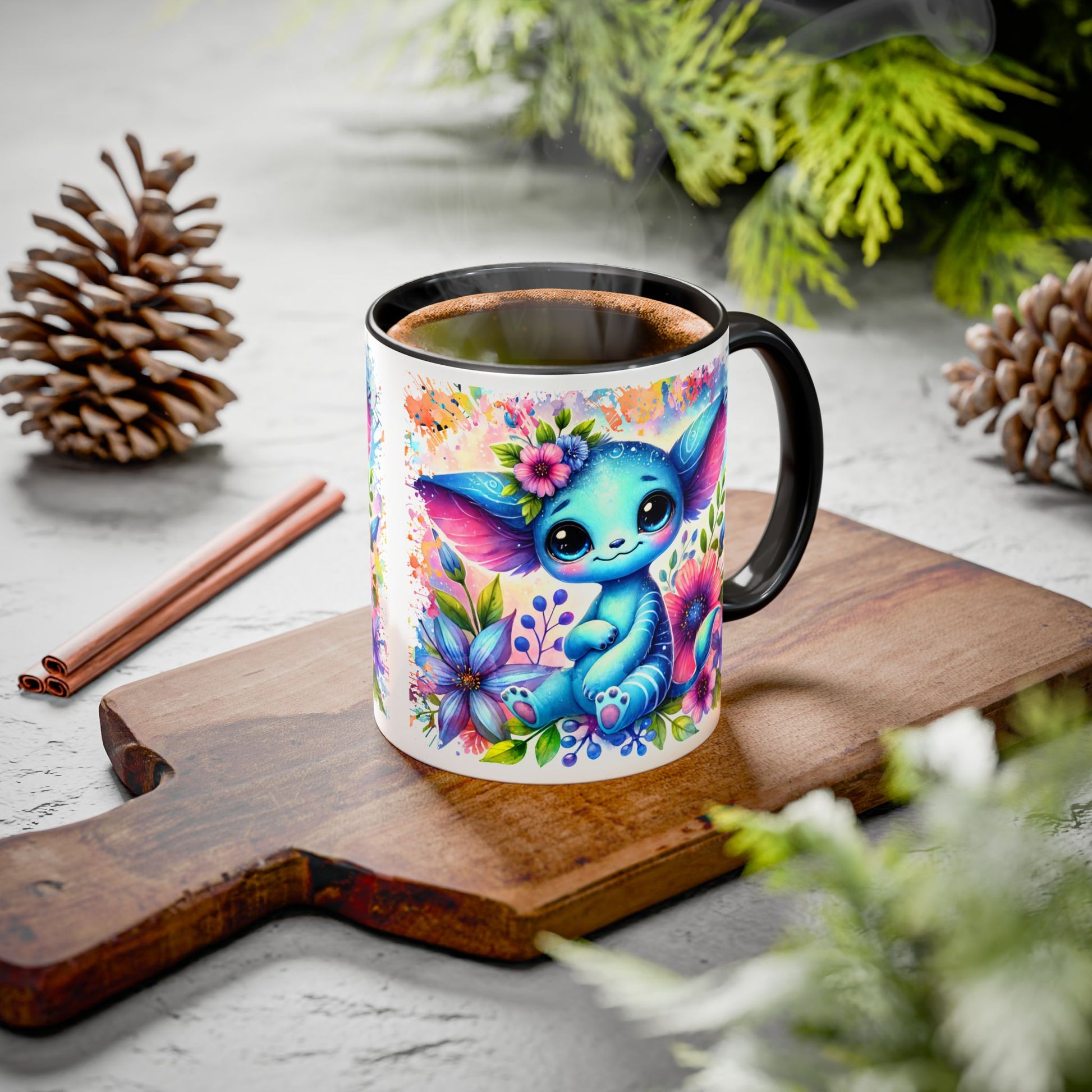 Colorful Floral Character Mug - Cute 11oz/15oz Coffee Mug for Nature Lovers - GULLYDESIGN