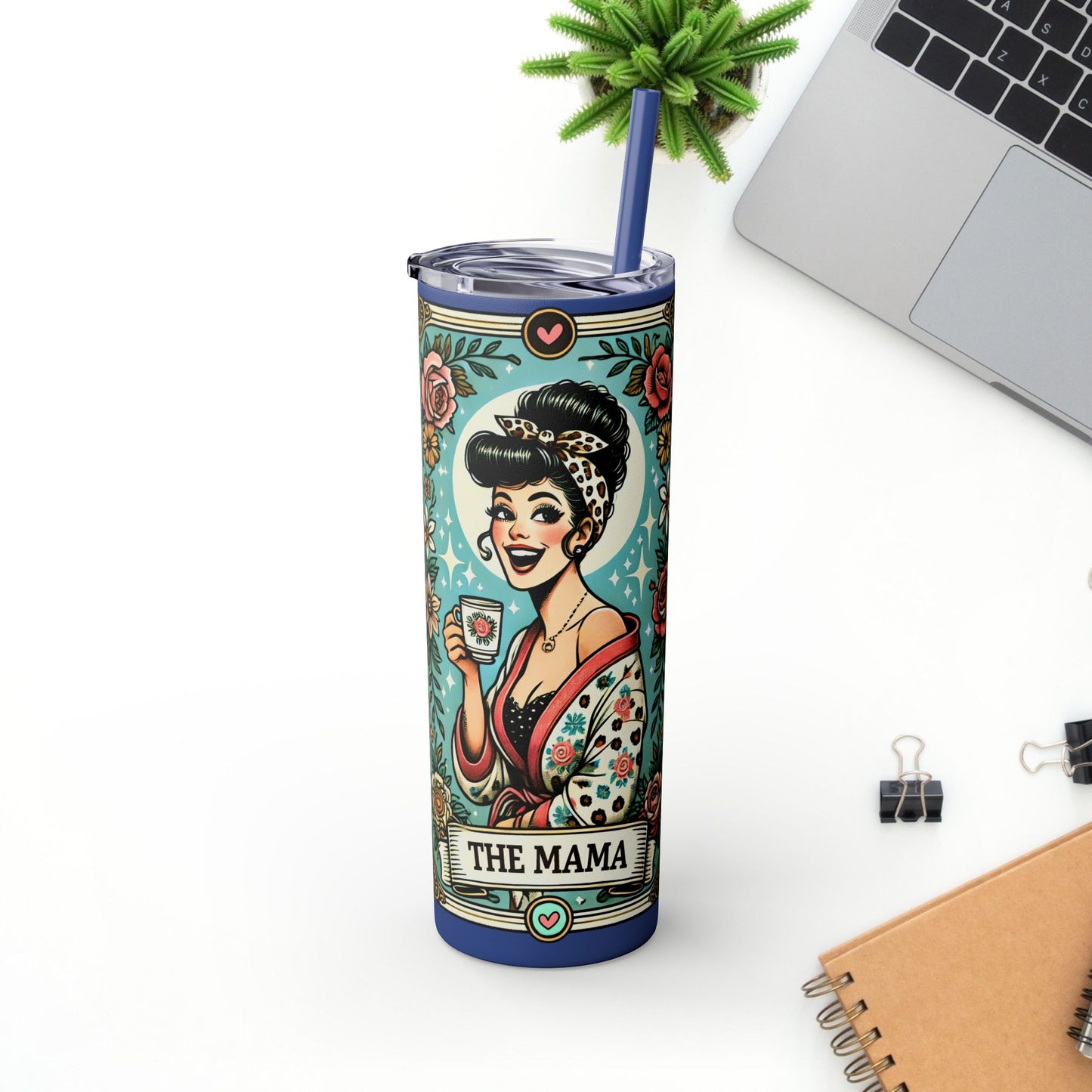 Vintage Floral Mama Skinny Tumbler with Straw | 20oz Stylish Drinkware for Moms