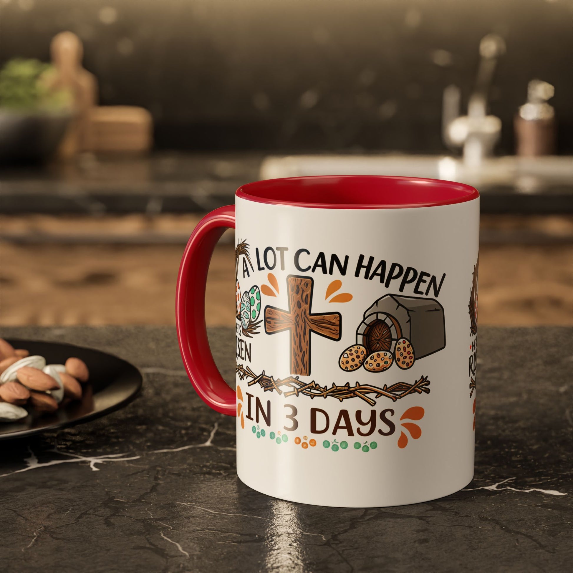 Inspirational Easter Mug - "A Lot Can Happen in 3 Days" - Colorful 11oz & 15oz Coffee Cup - GULLYDESIGN