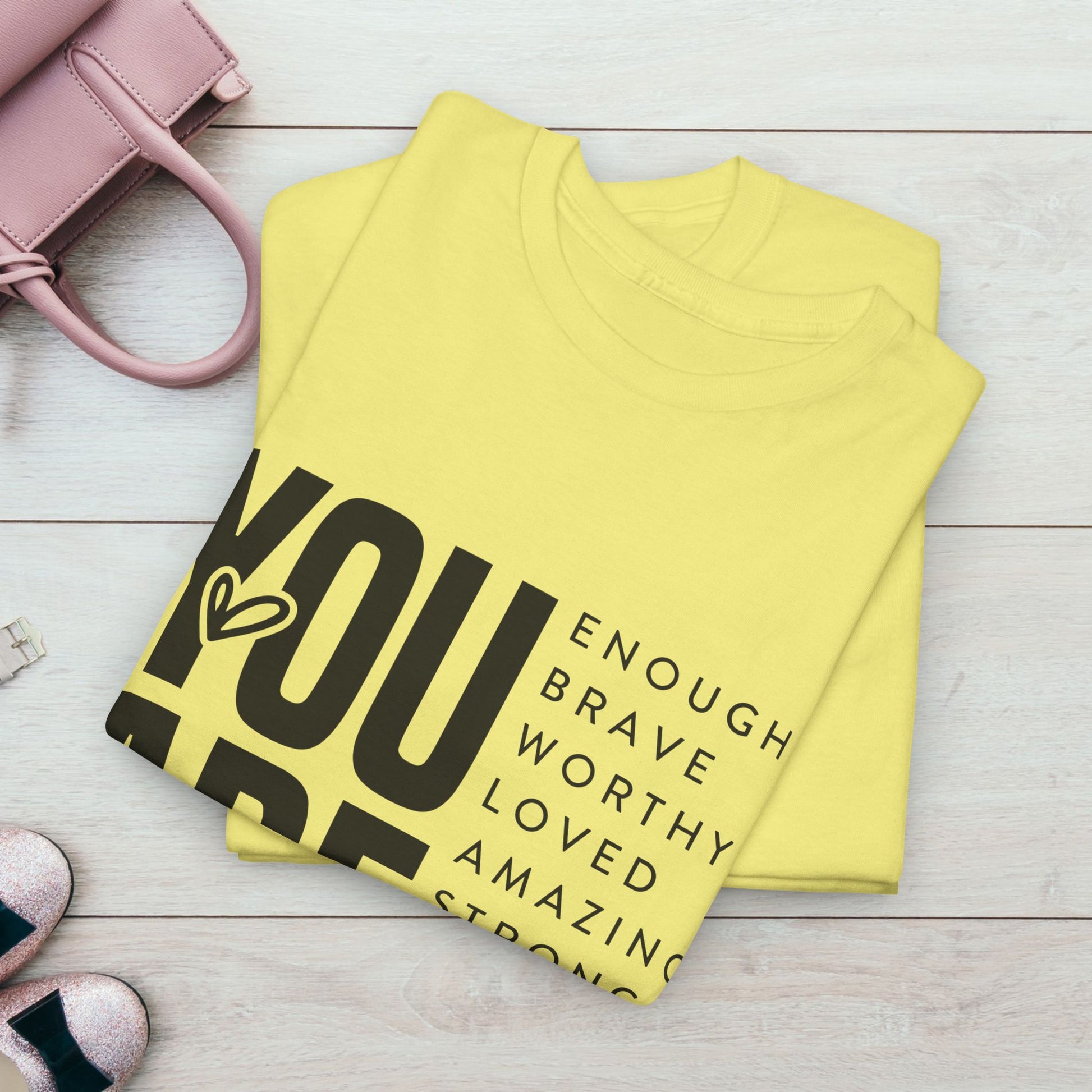 You Are Enough Unisex Heavy Cotton Tee | Inspirational Graphic Tee for Self-Love and Positivity - GULLYDESIGN