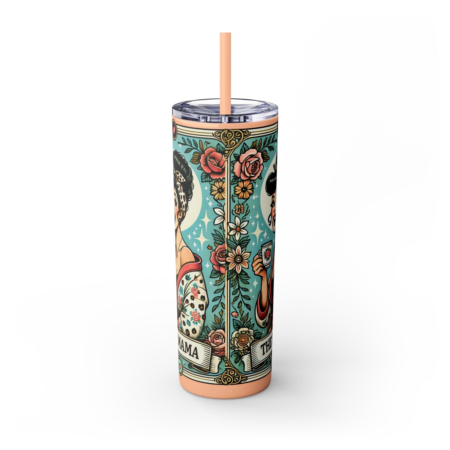 Vintage Floral Mama Skinny Tumbler with Straw | 20oz Stylish Drinkware for Moms