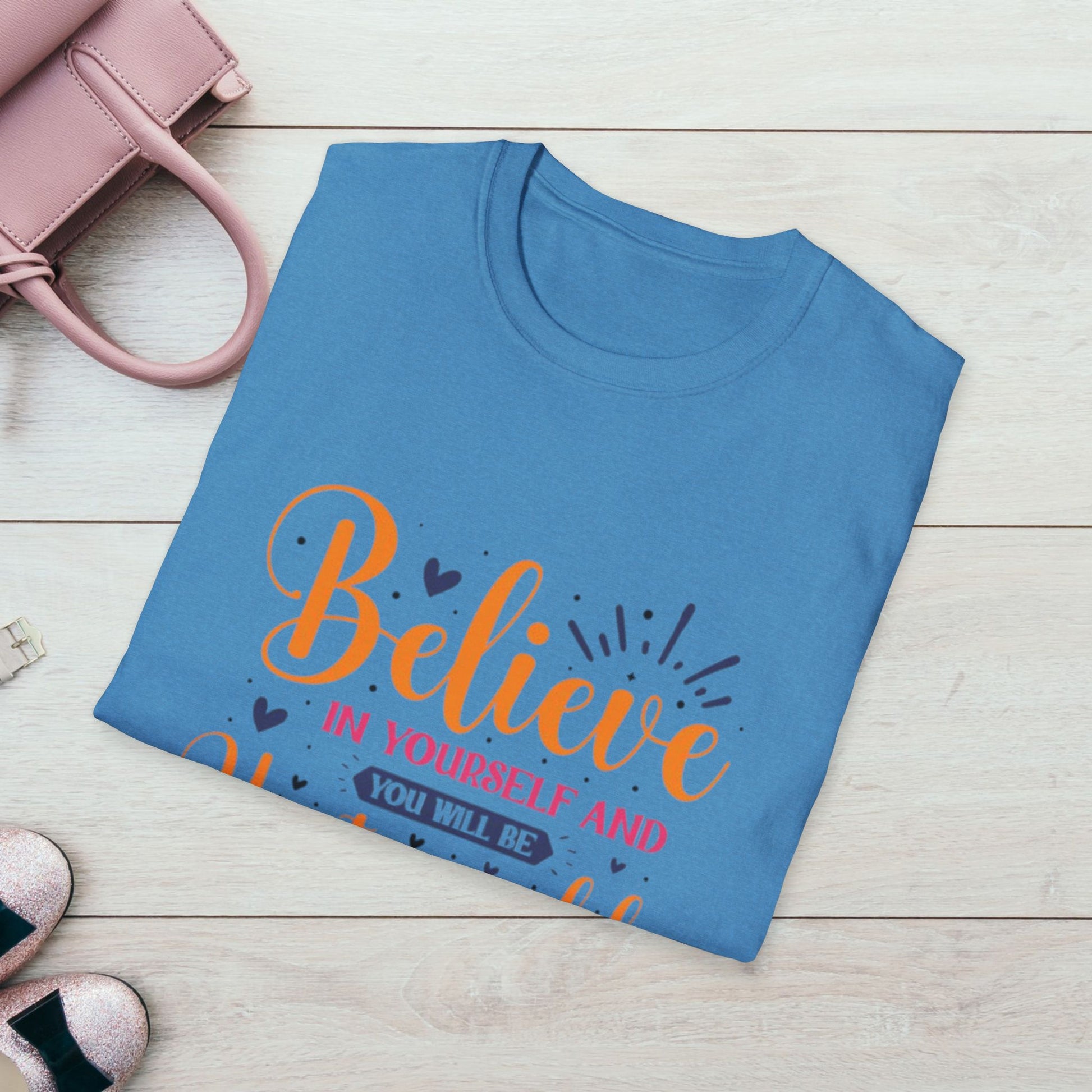 Unisex Softstyle T-Shirt - 'Believe in Yourself and You Will Be Unstoppable' Inspirational Tee - GULLYDESIGN