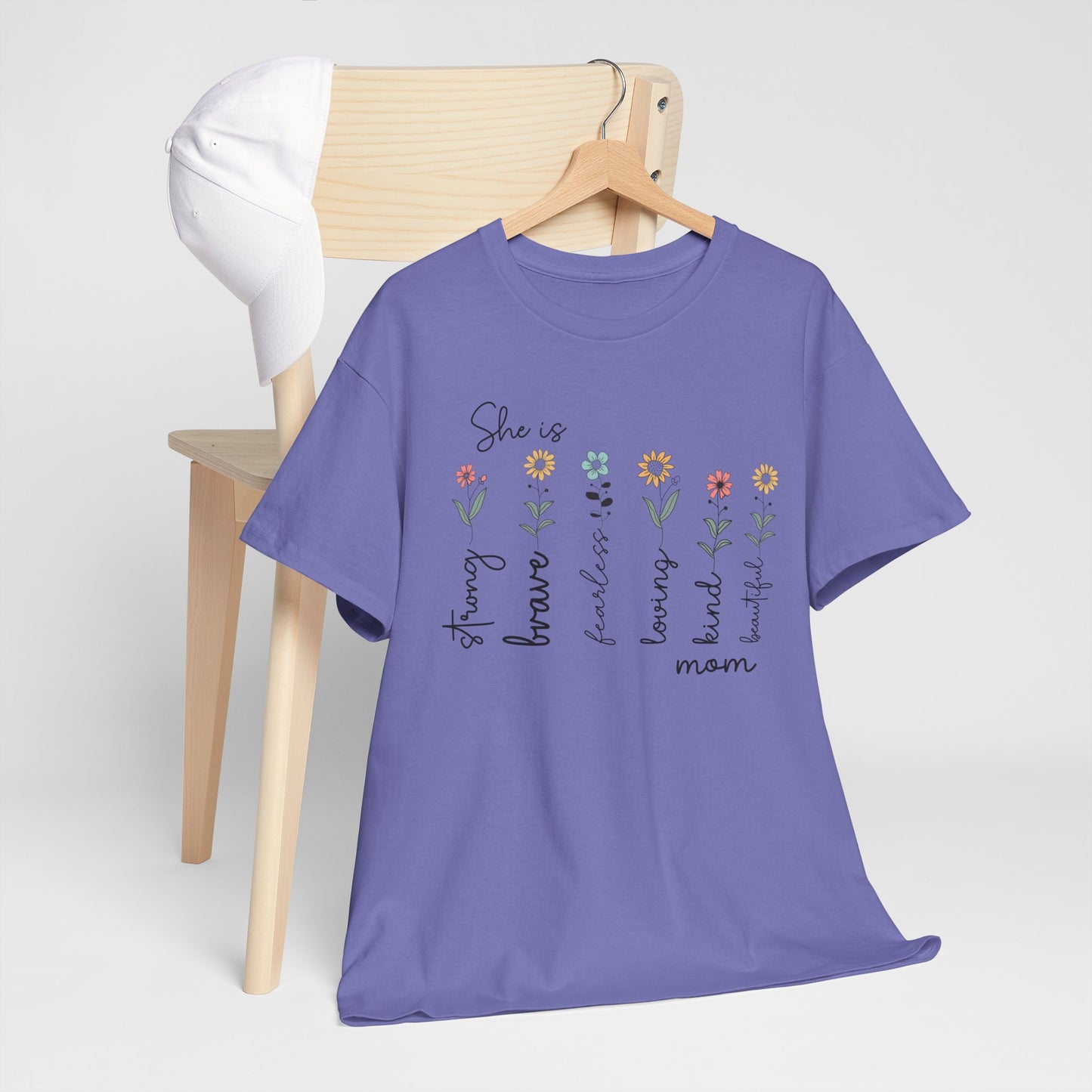 Inspirational Mom Heavy Cotton Tee - Strong, Brave, Kind, Beautiful Design