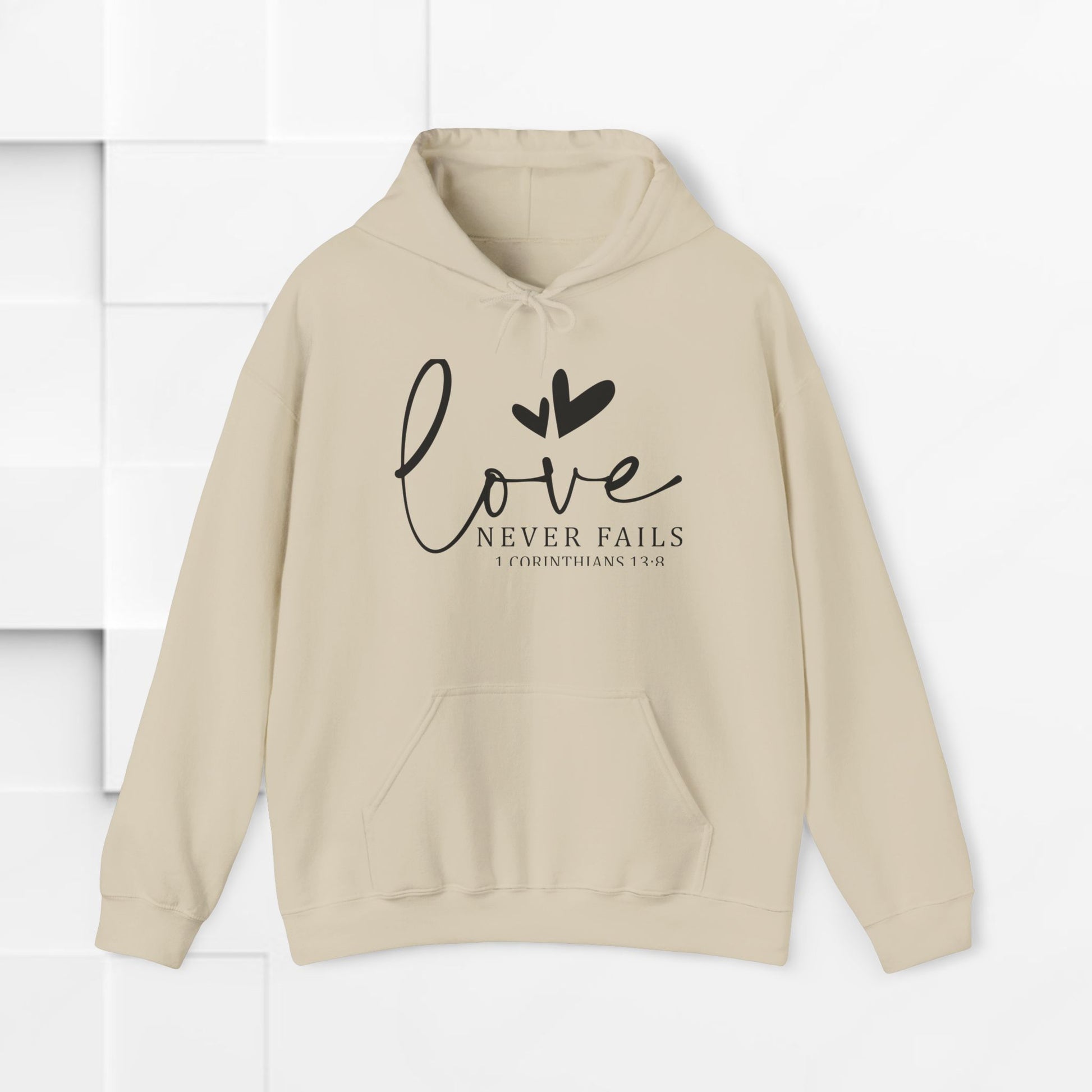 Inspirational Love Sweatshirt - Unisex Heavy Blend™ Hoodie with 1 Corinthians 13:8 - GULLYDESIGN