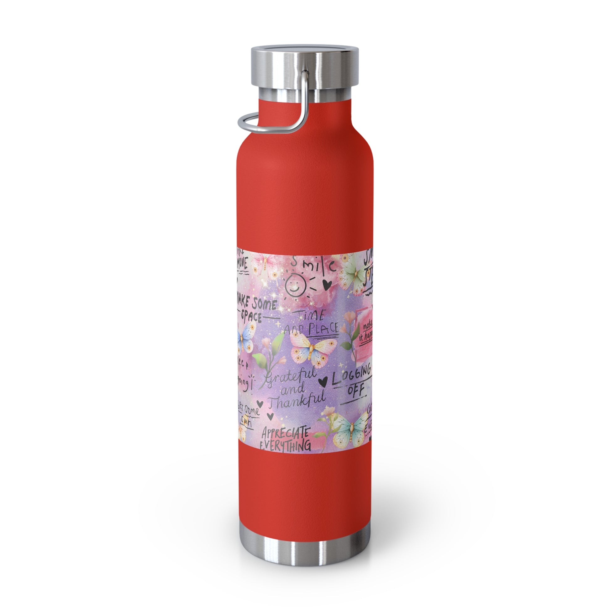 Inspirational Copper Insulated Water Bottle - 22oz - Motivational Quotes & Colorful Design - GULLYDESIGN