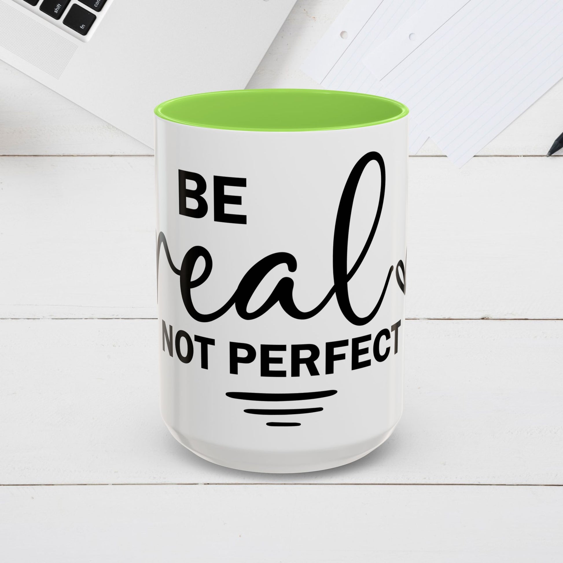 Inspirational Coffee Mug - "Be Real Not Perfect" - Colorful 11oz & 15oz Designs - GULLYDESIGN