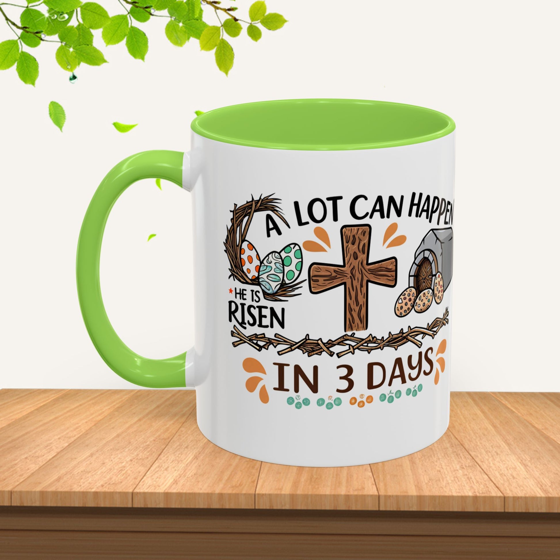 Inspirational Easter Mug - "A Lot Can Happen in 3 Days" - Colorful 11oz & 15oz Coffee Cup - GULLYDESIGN