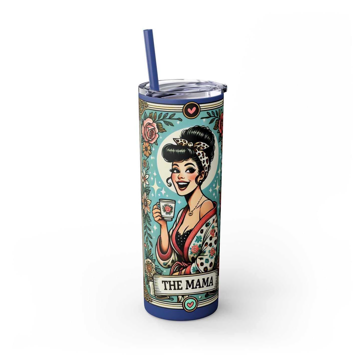 Vintage Floral Mama Skinny Tumbler with Straw | 20oz Stylish Drinkware for Moms