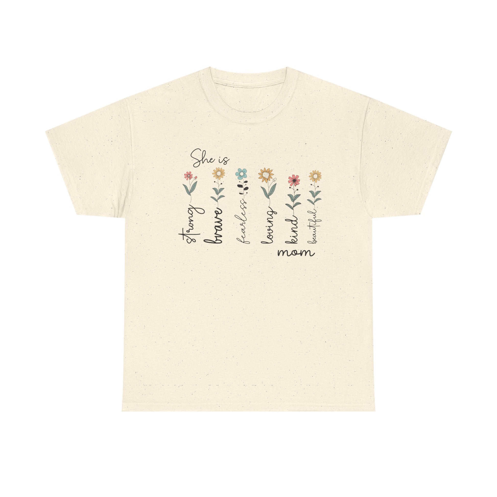 Inspirational Mom Heavy Cotton Tee - Strong, Brave, Kind, Beautiful Design - GULLYDESIGN