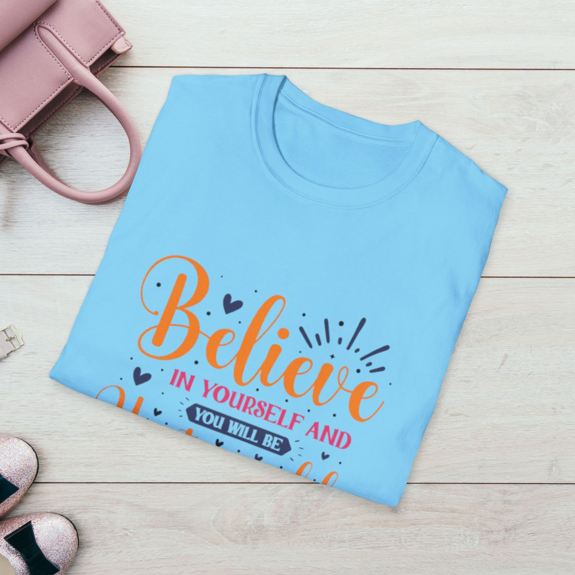 Unisex Softstyle T-Shirt - 'Believe in Yourself and You Will Be Unstoppable' Inspirational Tee - GULLYDESIGN
