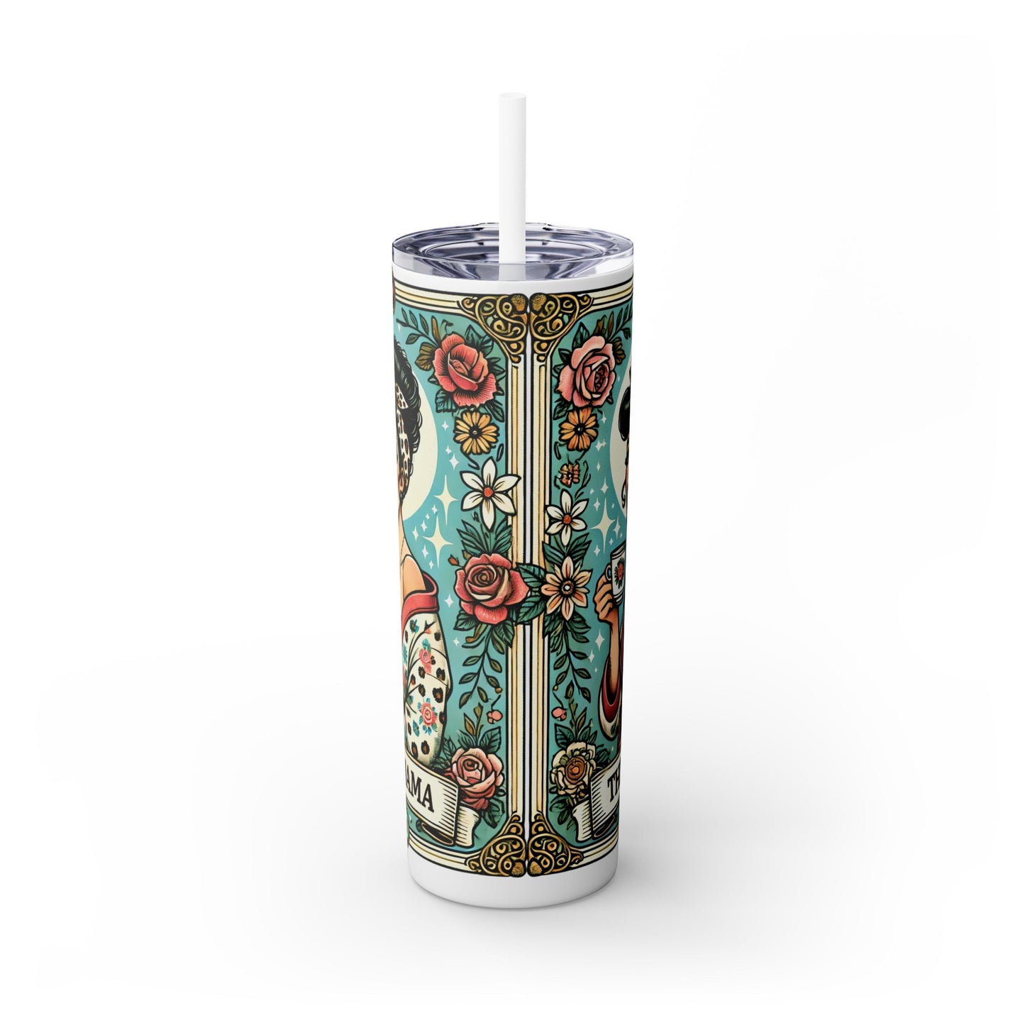 Vintage Floral Mama Skinny Tumbler with Straw | 20oz Stylish Drinkware for Moms