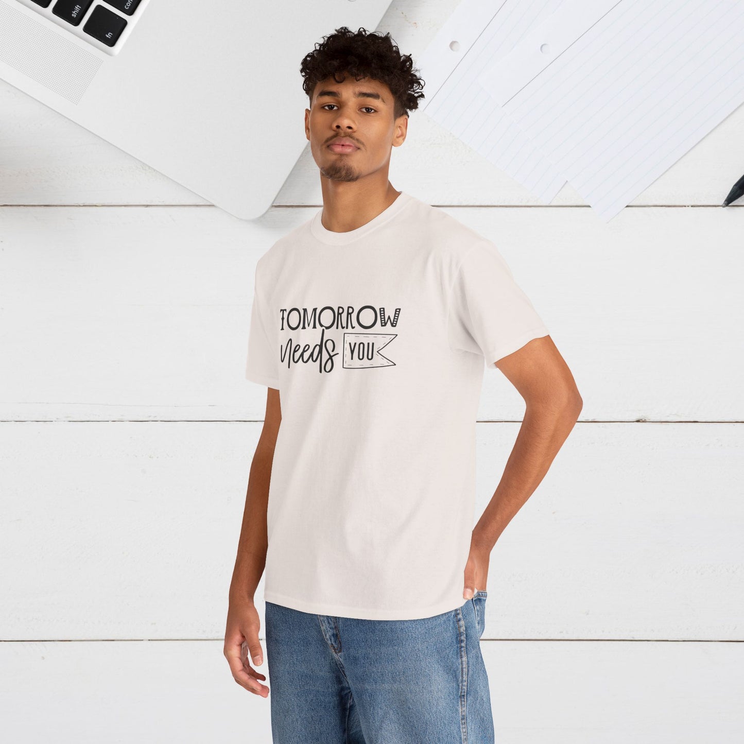 Inspirational Unisex Heavy Cotton Tee - 'Tomorrow Needs You'