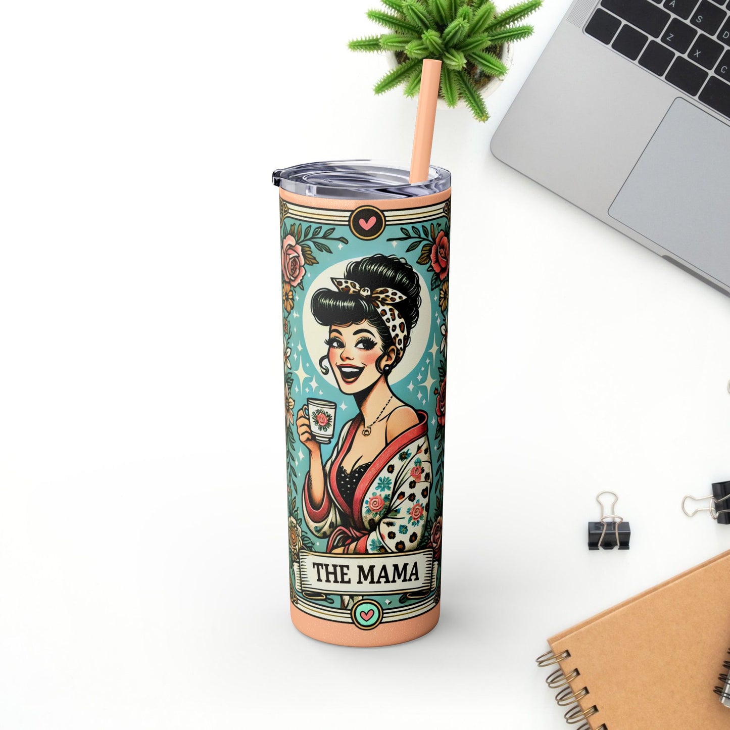 Vintage Floral Mama Skinny Tumbler with Straw | 20oz Stylish Drinkware for Moms