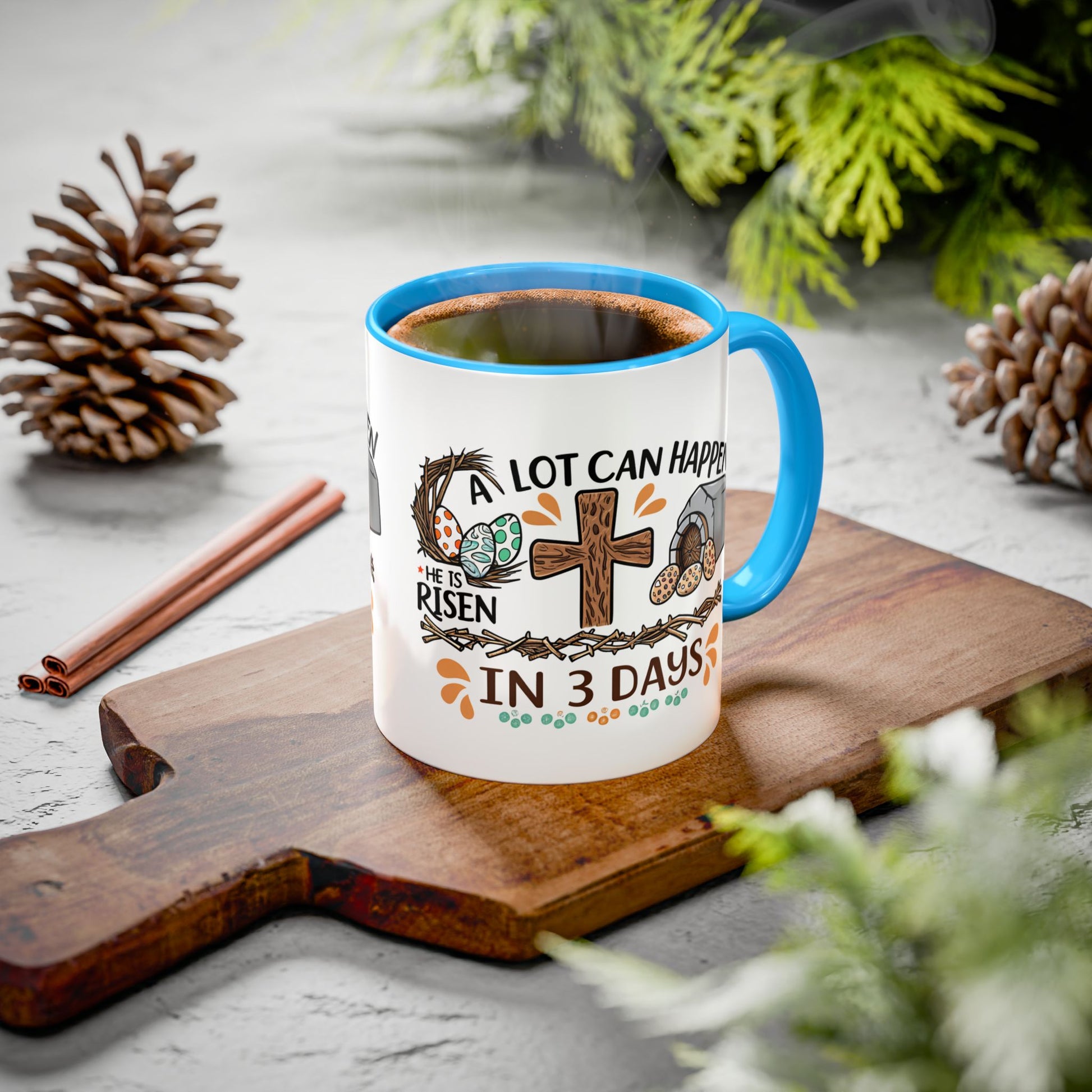 Inspirational Easter Mug - "A Lot Can Happen in 3 Days" - Colorful 11oz & 15oz Coffee Cup - GULLYDESIGN